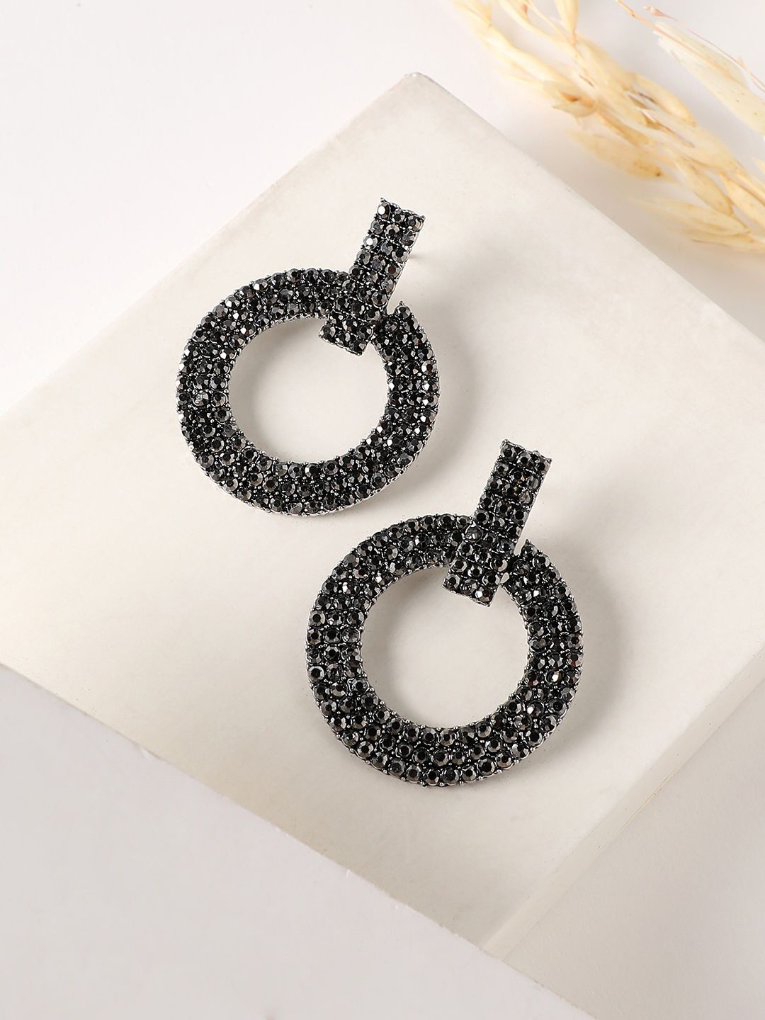DressBerry Silver-Plated Artificial Stone Studded Contemporary Hoops Earrings