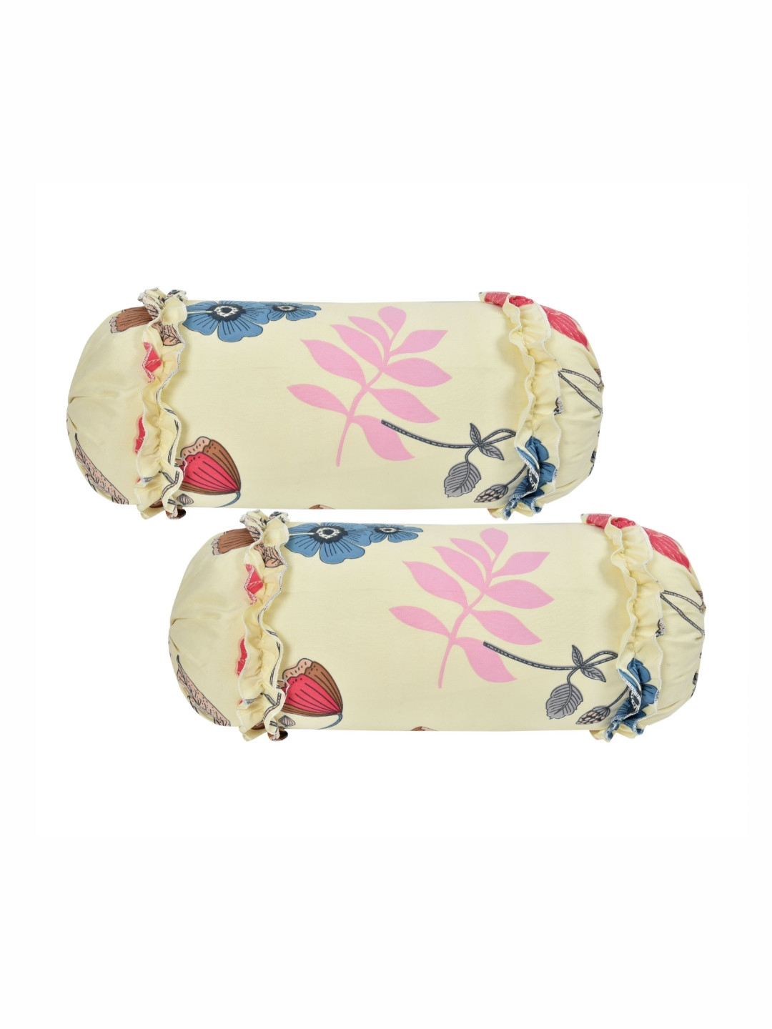 Luxmi Cotton Fabrics Yellow & Pink Printed Poly Cotton Bolster Covers