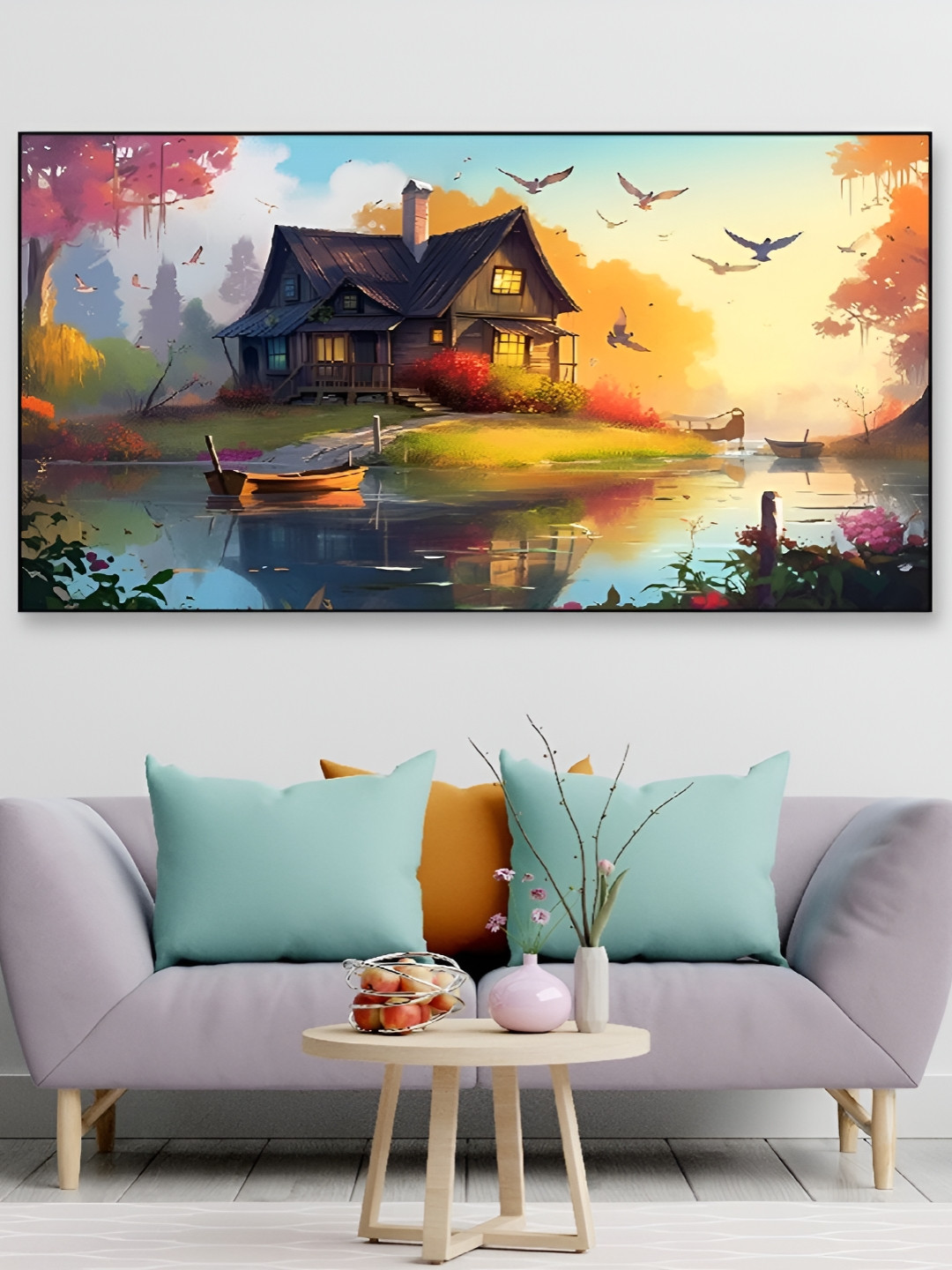 DEKORSTATION Yellow & Blue Birds and Animals Printed Canvas Wall Art