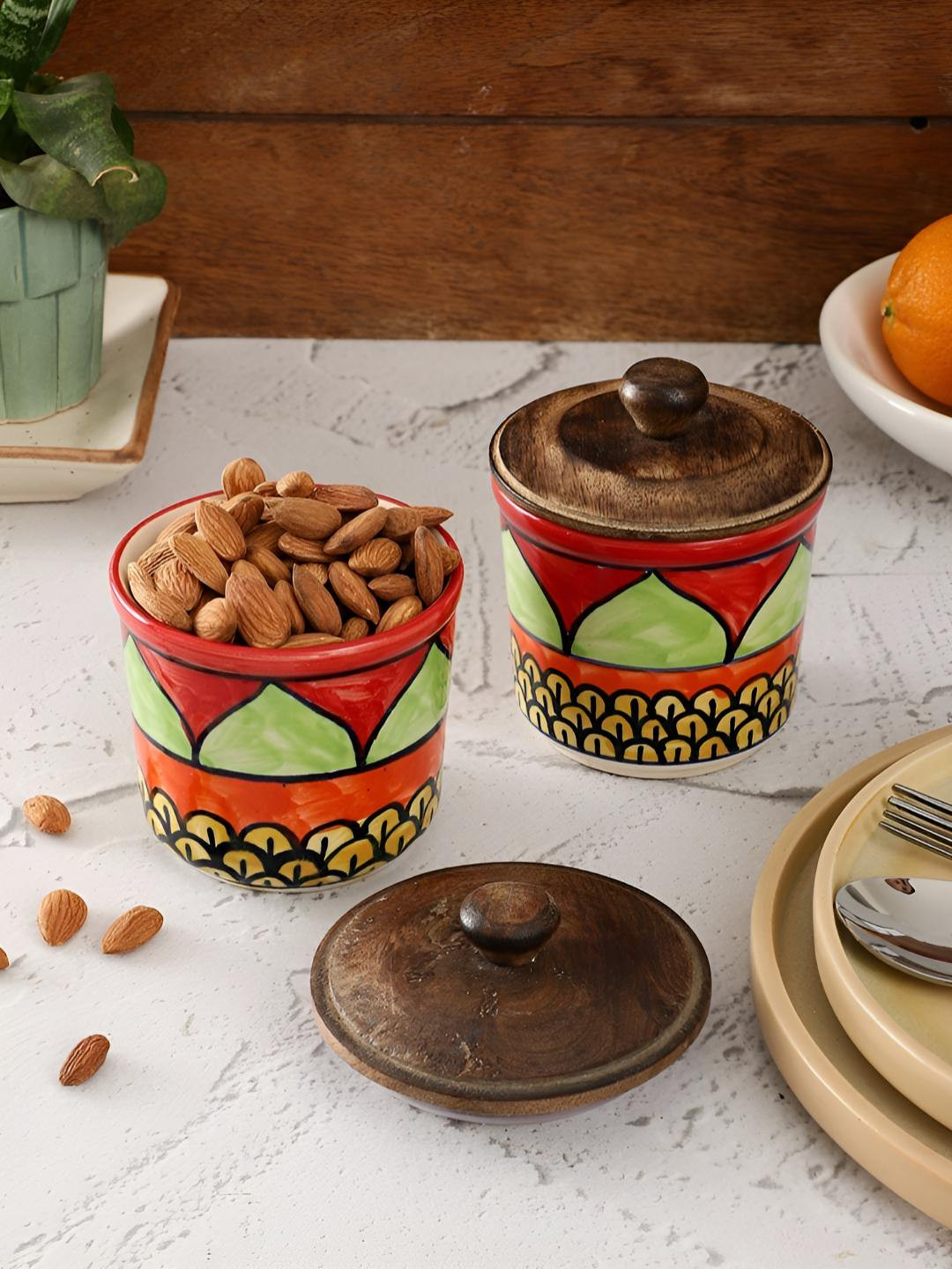 Vareesha Red Conversational Ceramic Dishwasher Safe Clip-On Canister-300ml