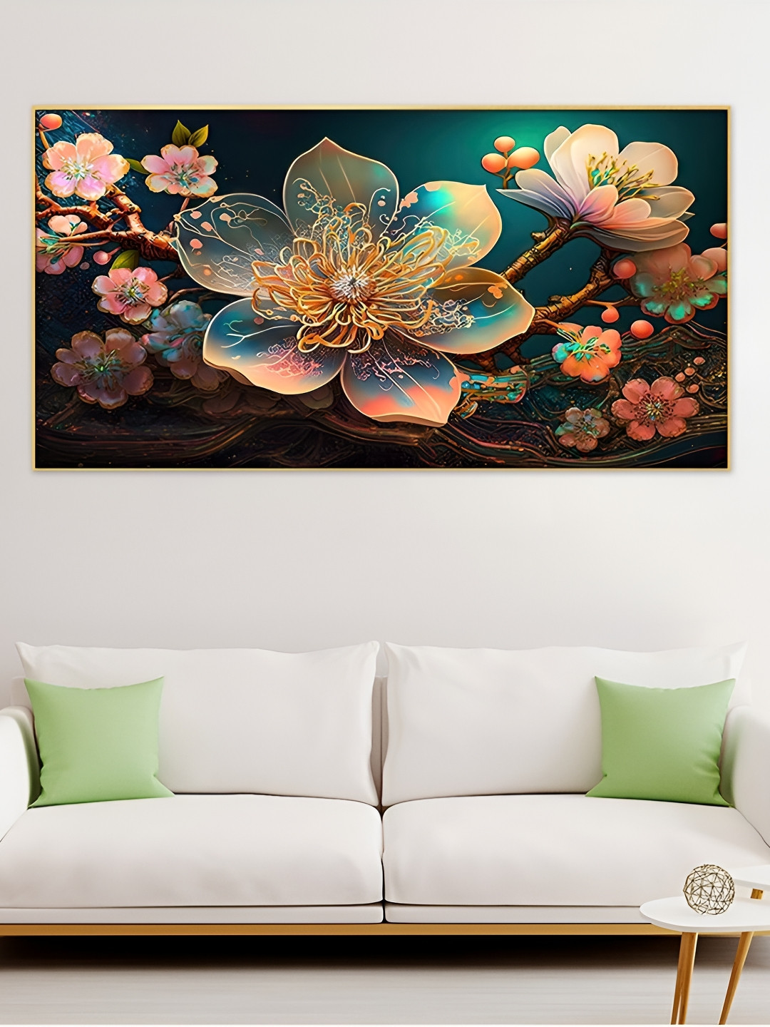 DEKORSTATION Teal & Pink Floral Printed Canvas Wall Art