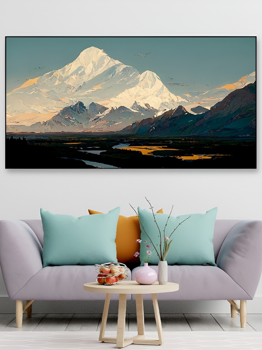DEKORSTATION White & Blue Mountains Printed Canvas Wall Art