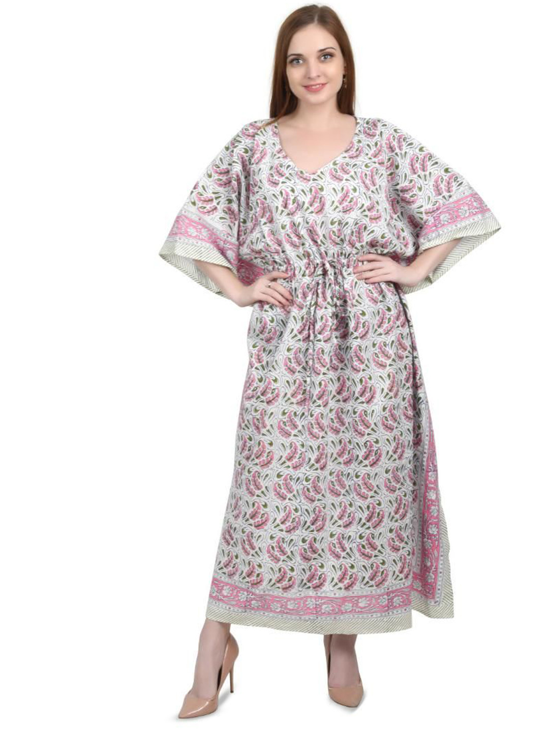 Fabric Venue Floral Print Kimono Sleeve Kaftan Maxi Dress