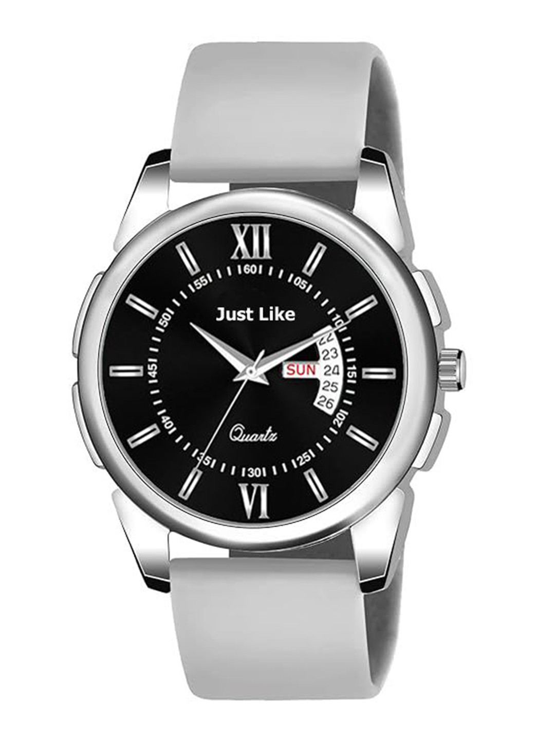 JUST LIKE Men Dial & Silicon Straps Analogue Watch 883 black dial graybelt dayand date