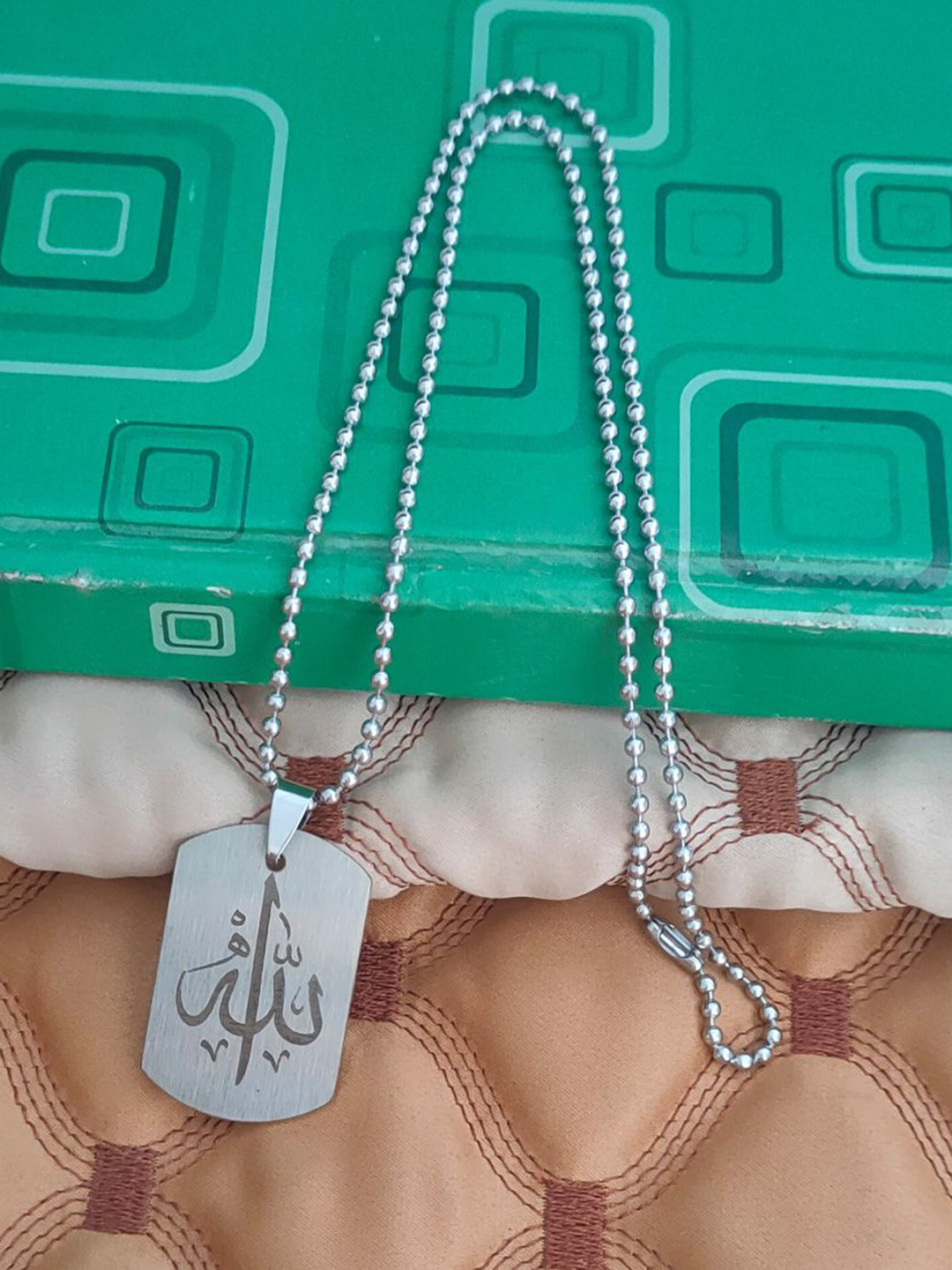 M Men Style Stainless Steel Silver-Plated Islamic Allah Muslim Geometric Pendant