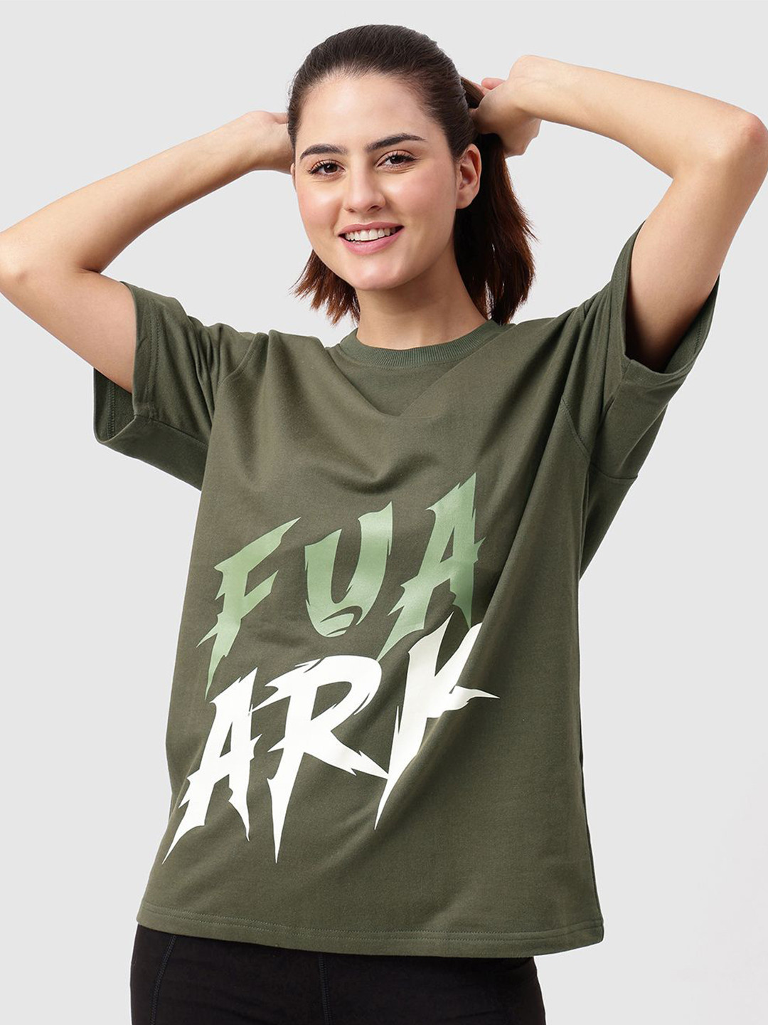 FUAARK Women Brand Name Printed Anti Odour Cotton Oversized Fit T-shirt