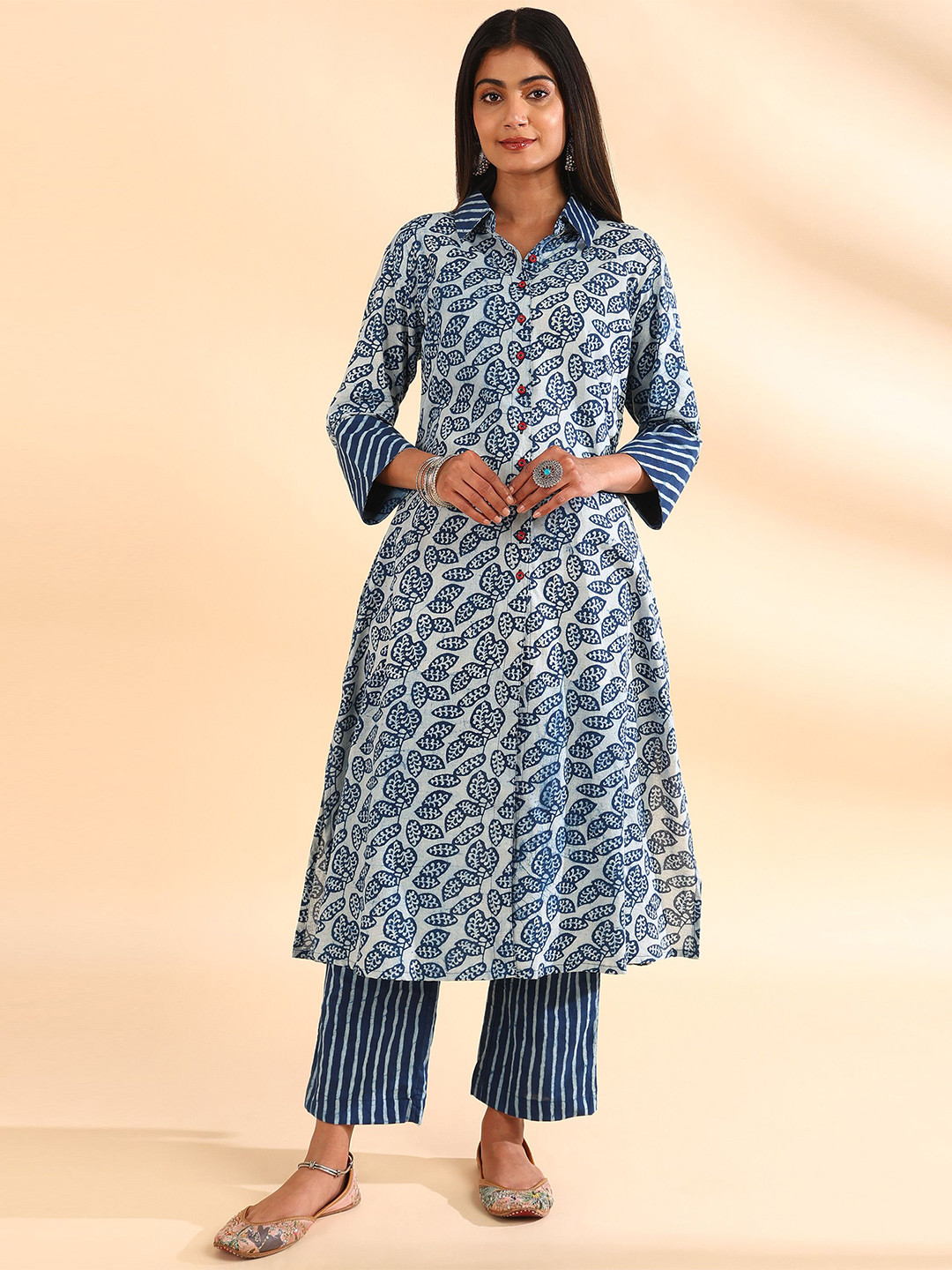 Tahiliya Indigo Blue Block Daboo Printed Kurta