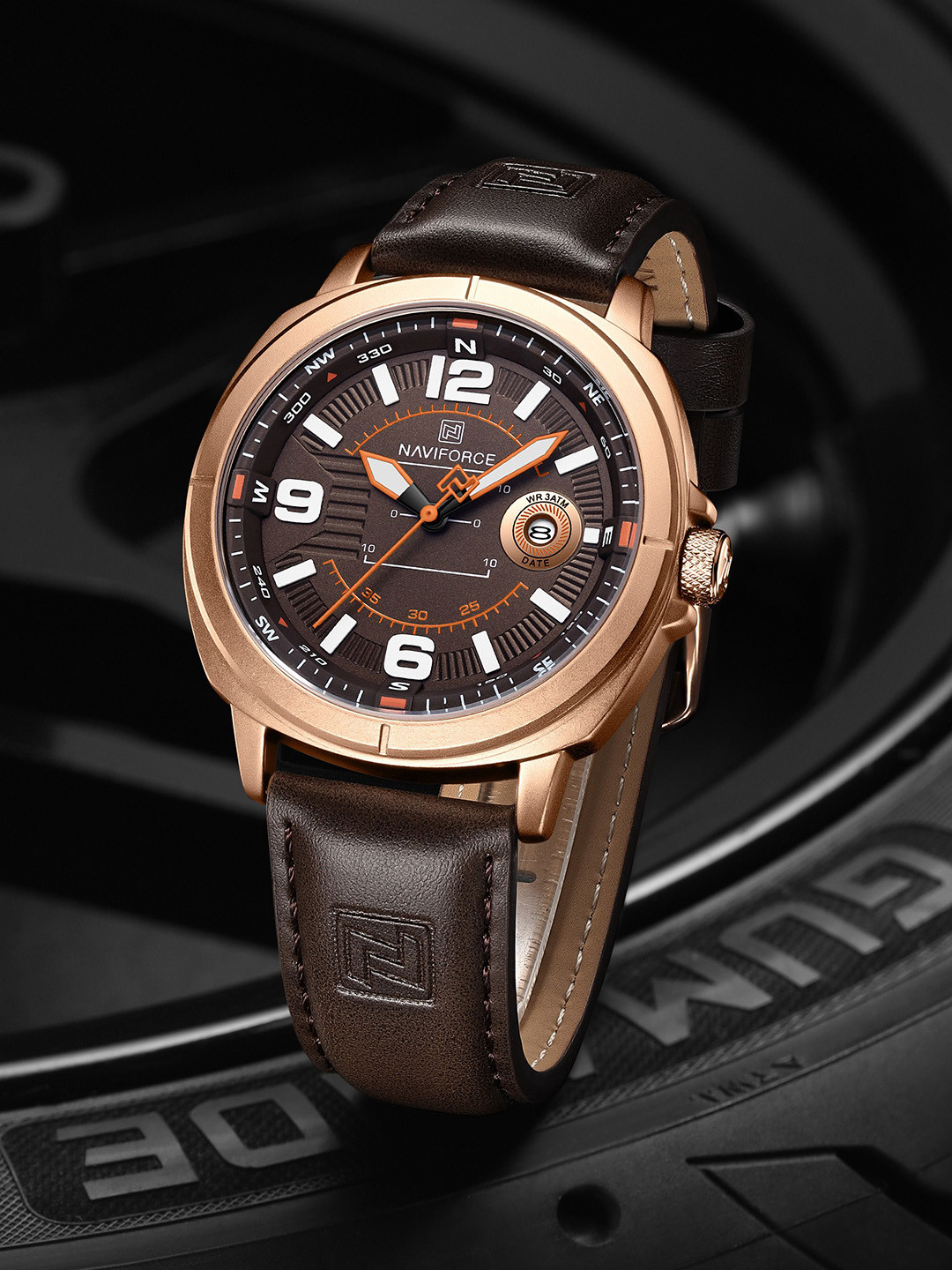Naviforce Men Embellished Dial & Leather Straps Analogue Watch NF8078_RG CE DBN
