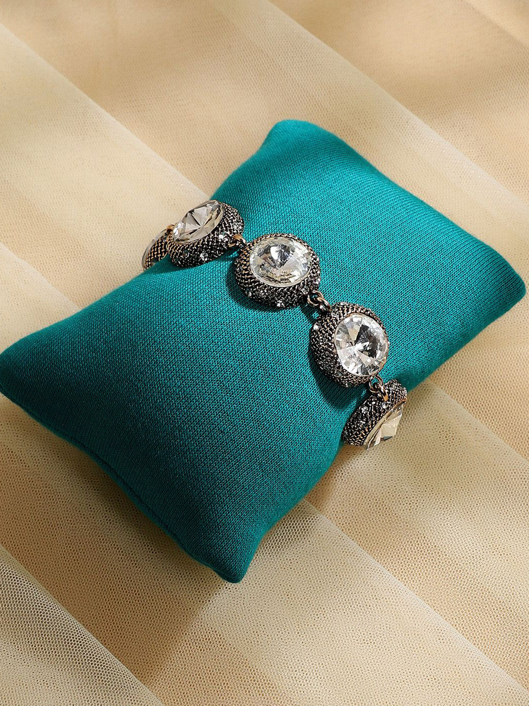 DressBerry Gold-Plated Textured Crystals Stone Studded Wraparound Bracelet