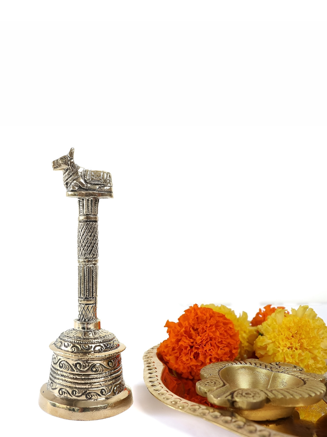 The Spiritual Living Textured Nandi Sitting On Top Pooja Bell