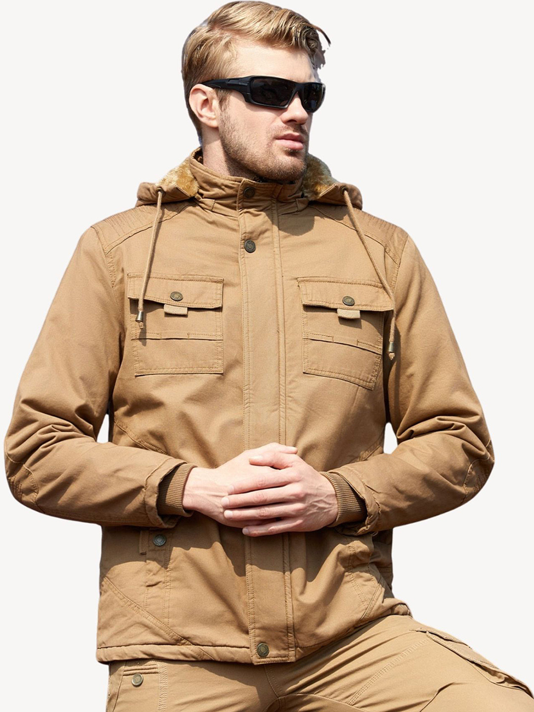 L'monte Men Hooded Outdoor Cotton Parka Jacket with Fur Lining