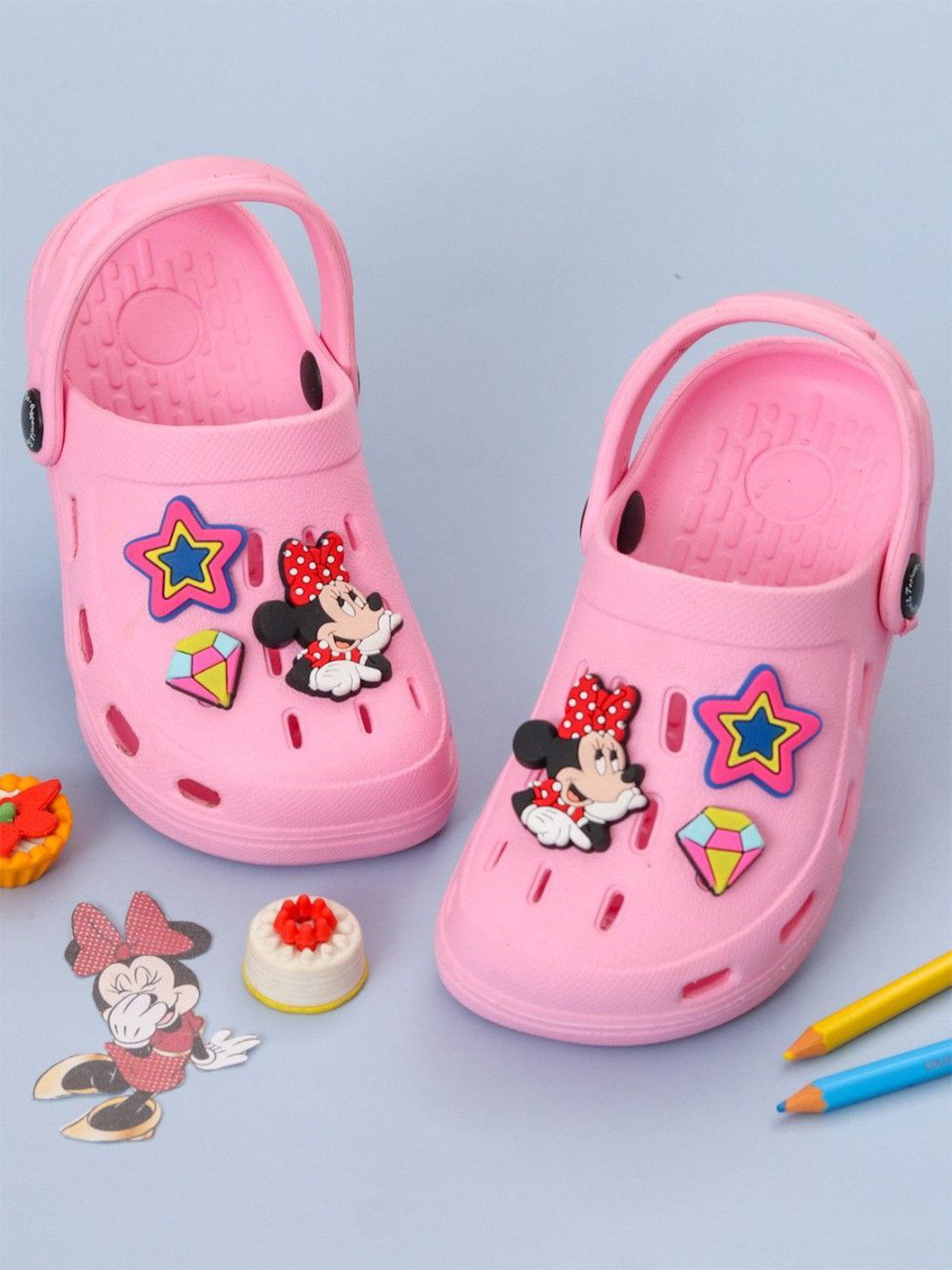 Disney By Yellow Bee Girls Minnie Mouse Clogs With Star & Gem Charms