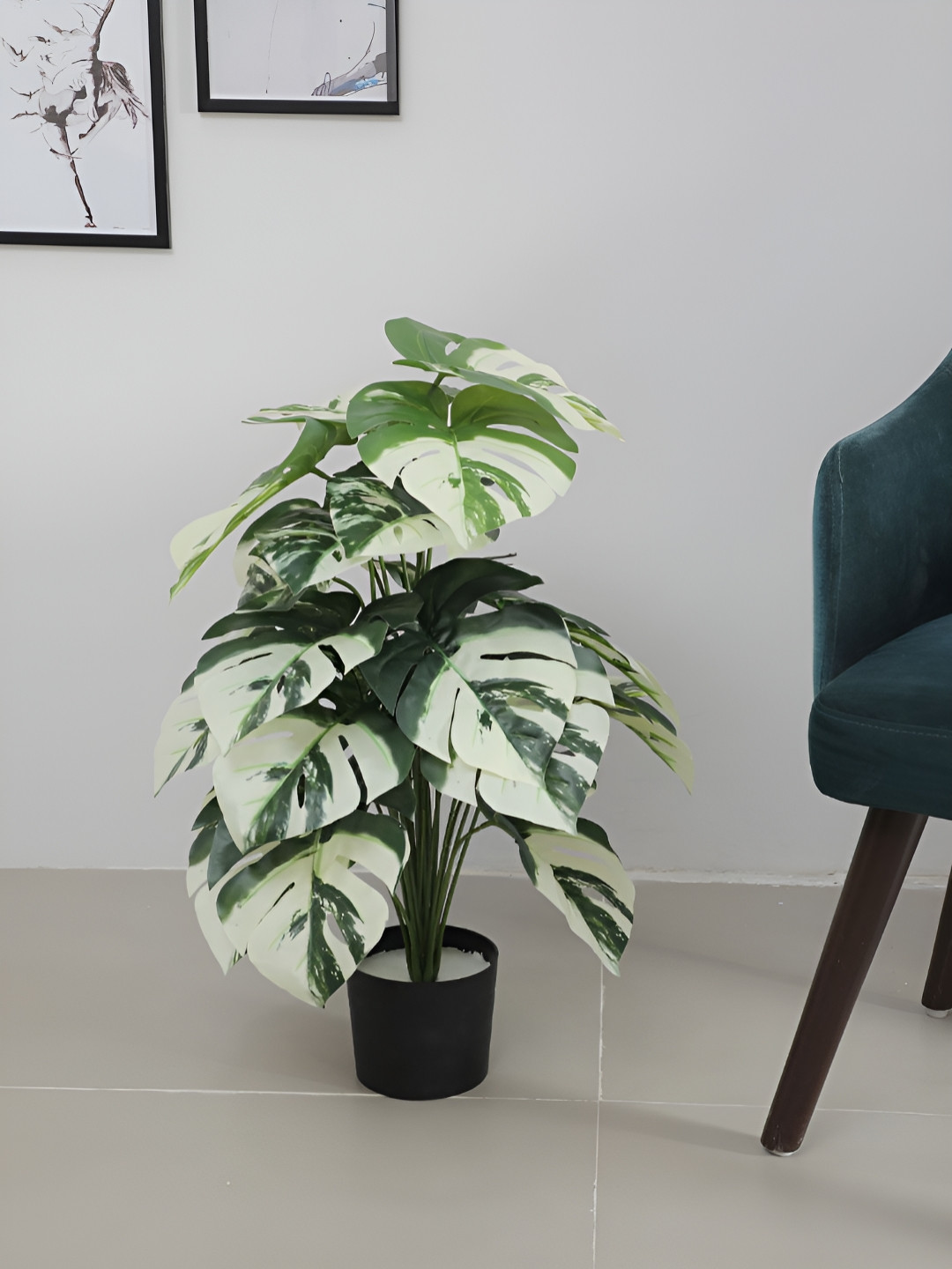 ARICK DECOR White 1 Pieces Monstera Deliciosa Artificial Plant With Pot