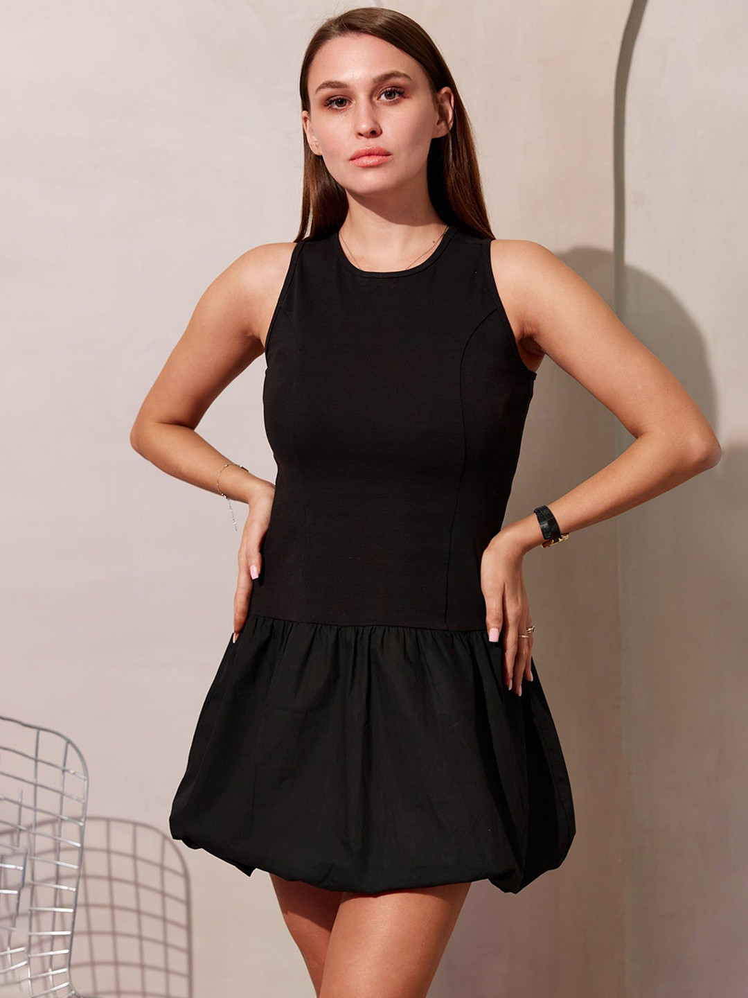 Virgio Pure Viscose And Bubble Hem Mini Dress