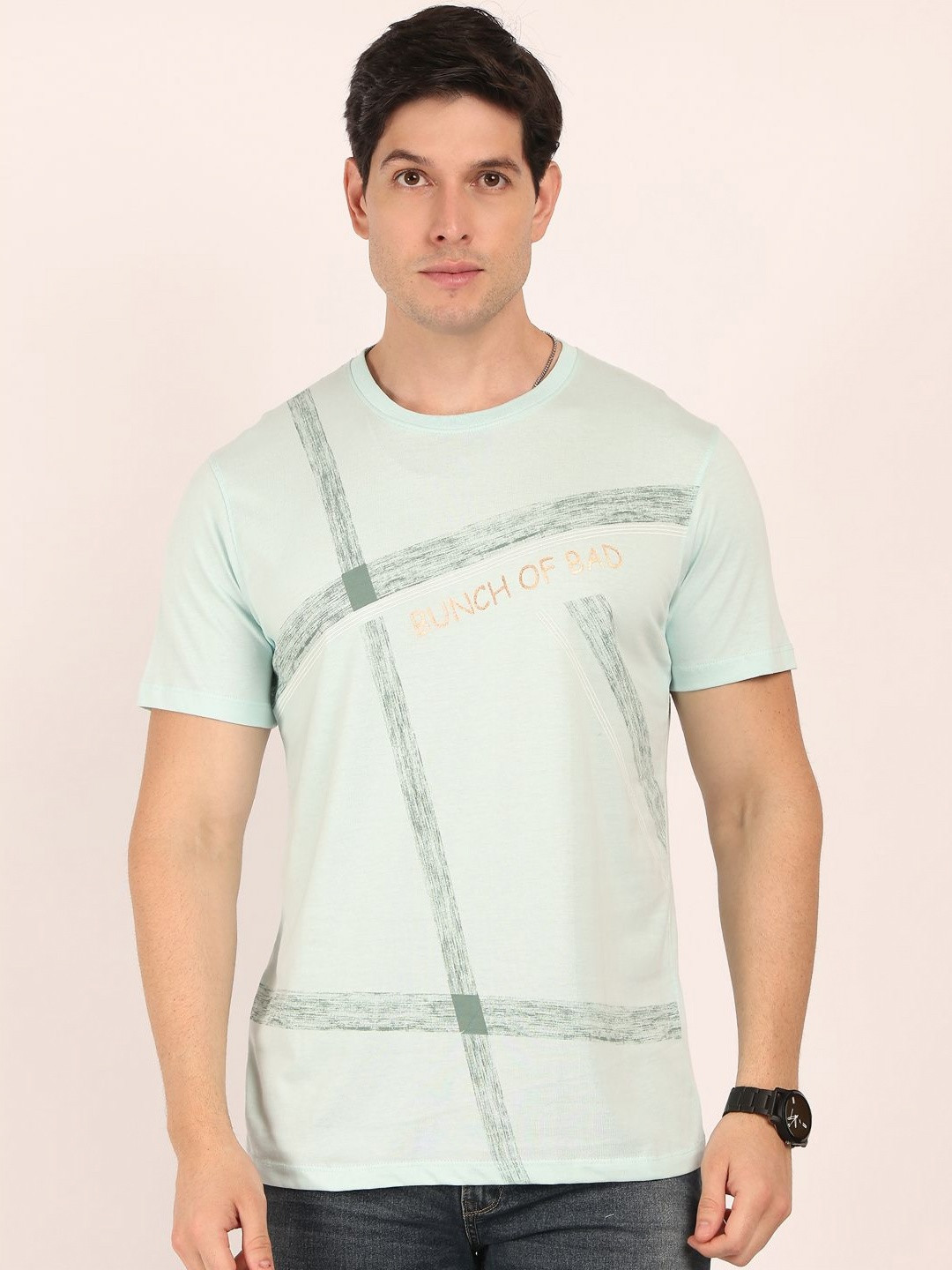 BUNCH OF BAD Printed Round Neck Cotton T-shirt