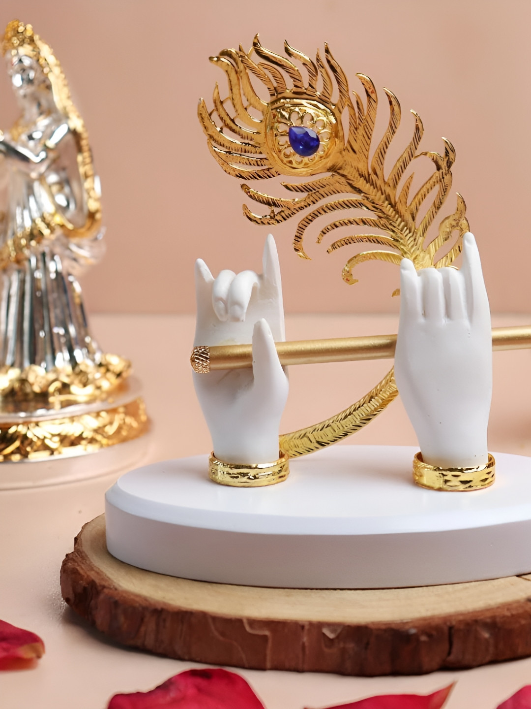 The Spiritual Living Krishna Hand with Flute White Polyresin Matte Prayer Room Medium Showpiece -