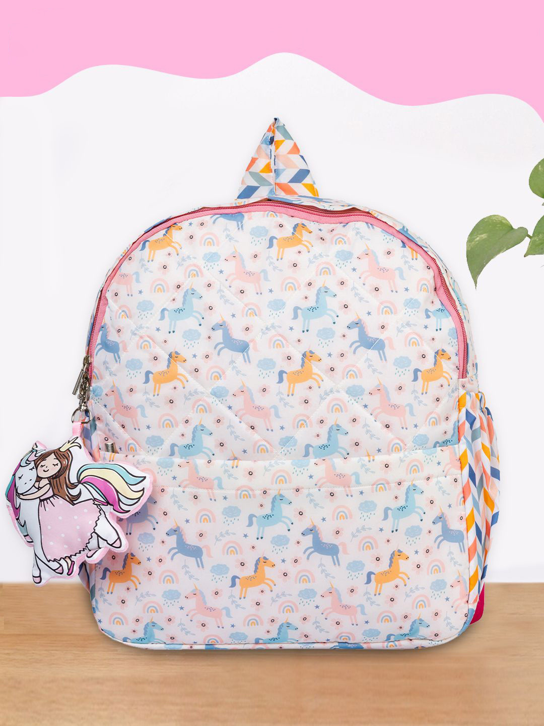 ROSADA Kids Unicorn Printed  Waterproof Backpack With Keychain-13inch