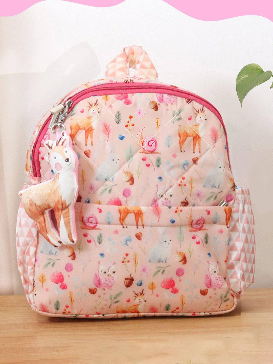 ROSADA Kids Forest Deer Printed  Waterproof Backpack With Keychain-13inch