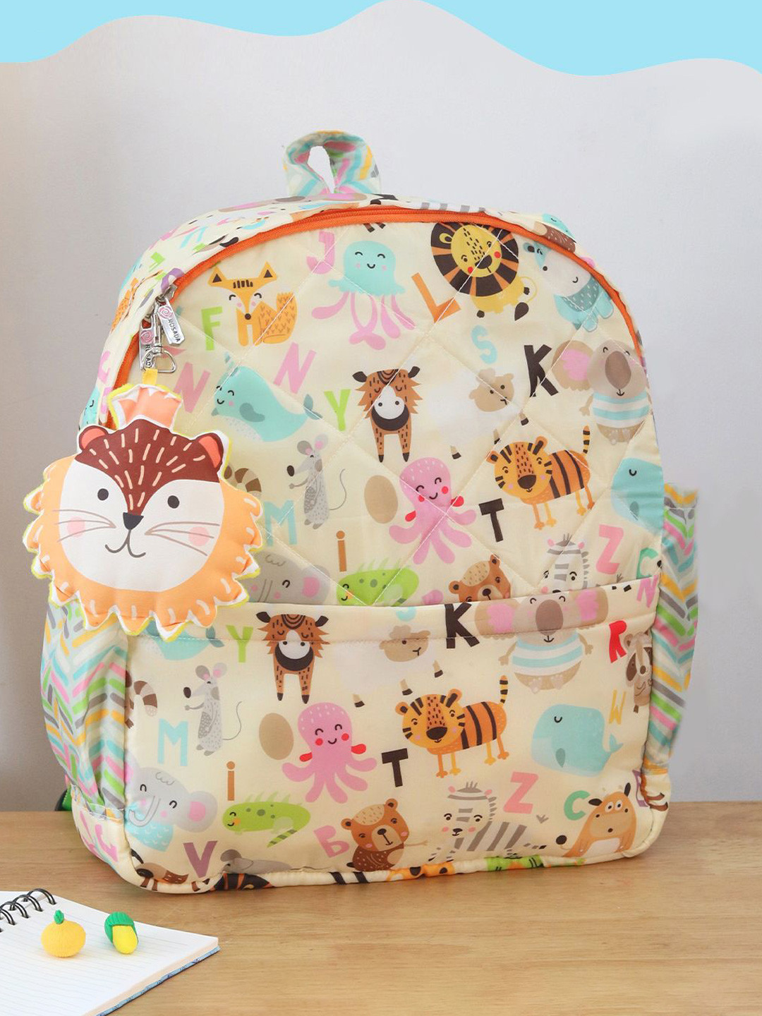 ROSADA Kids White Alphabet Printed  Waterproof Backpack With Keychain-13inch