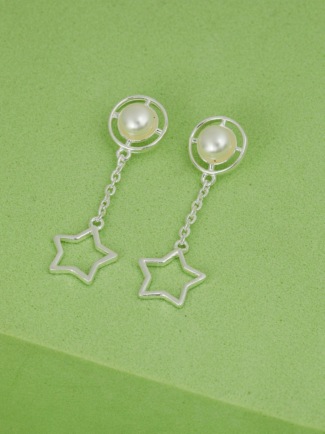 MAIRA 925 Sterling Silver Rhodium-Plated Pearls Beaded Star Shaped Drop Earrings