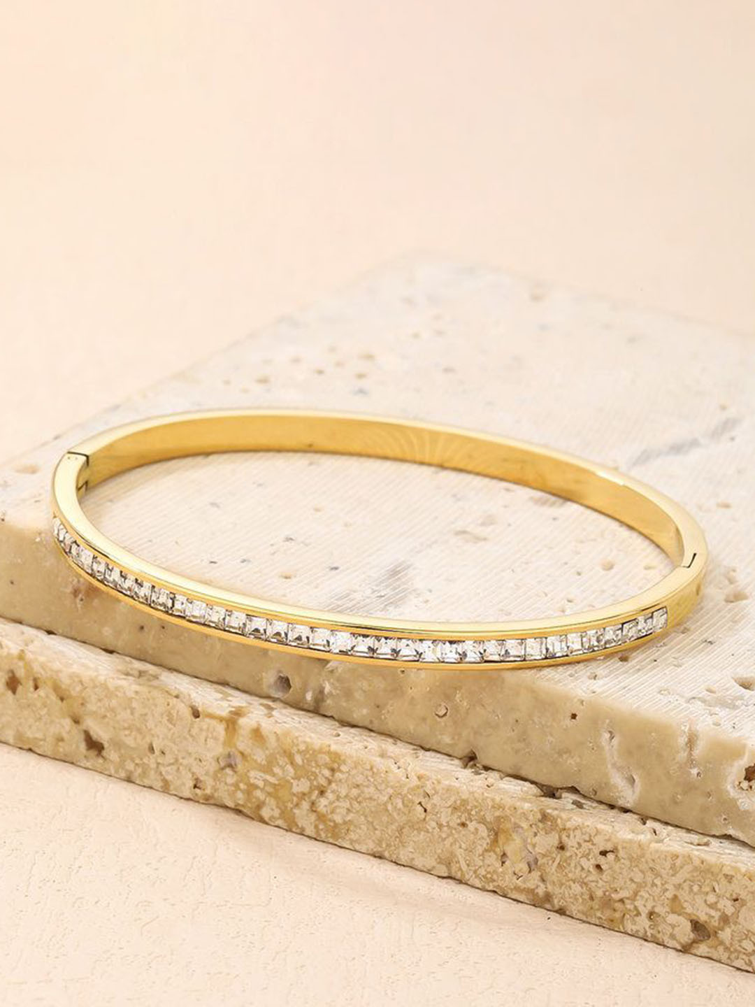 BLACKBOX Gold-Plated Stainless Steel Cubic Zirconia Arti Tarnish Bangle-Style Bracelet