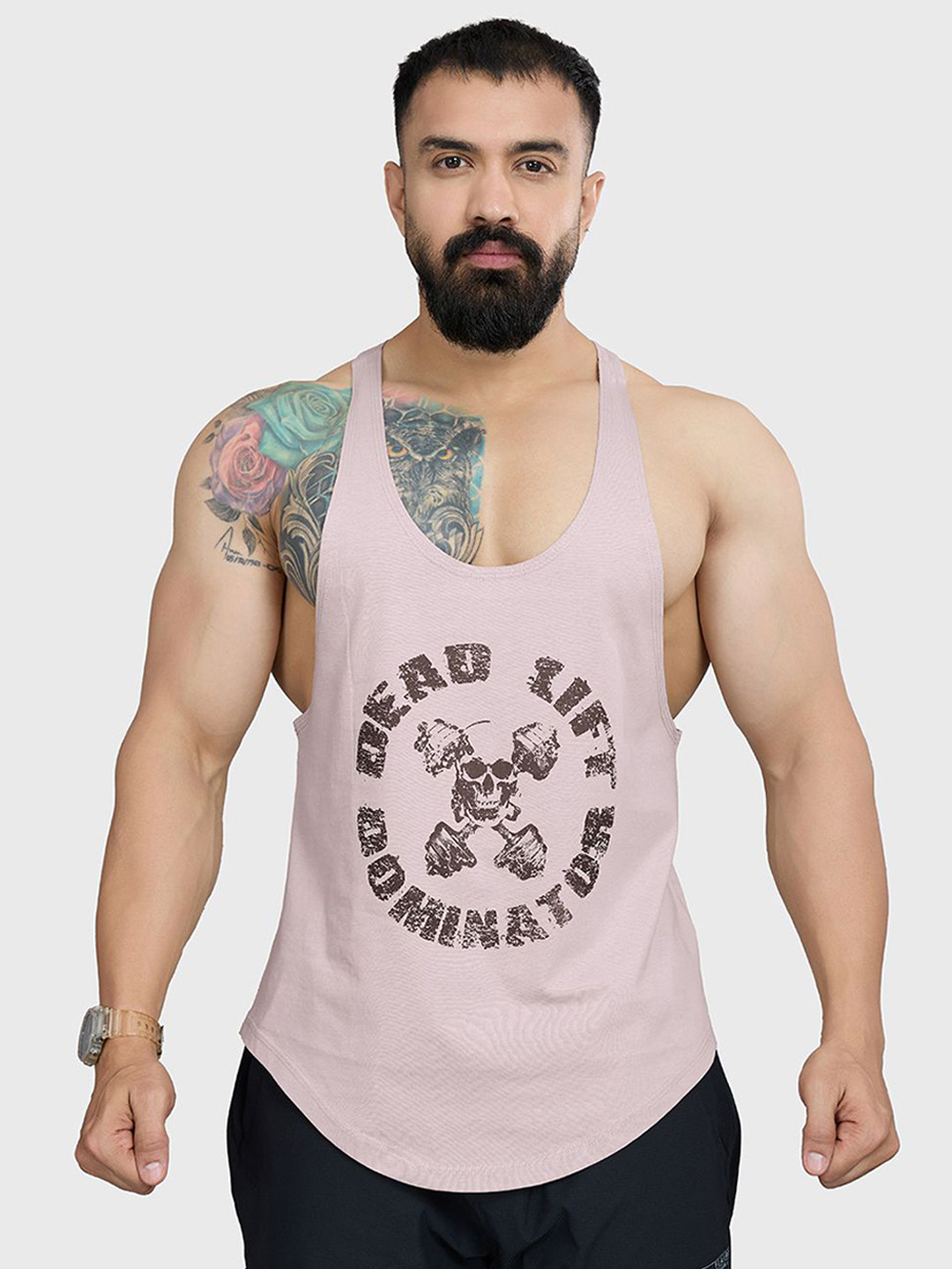 FUAARK Men Pure Cotton Gym & Workout Stringer Vest Deadlift Stringer Beige-S