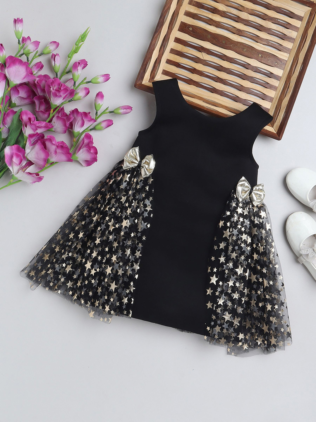 TINY MINY ME Stars Printed Knee Length Fit & Flare Dress