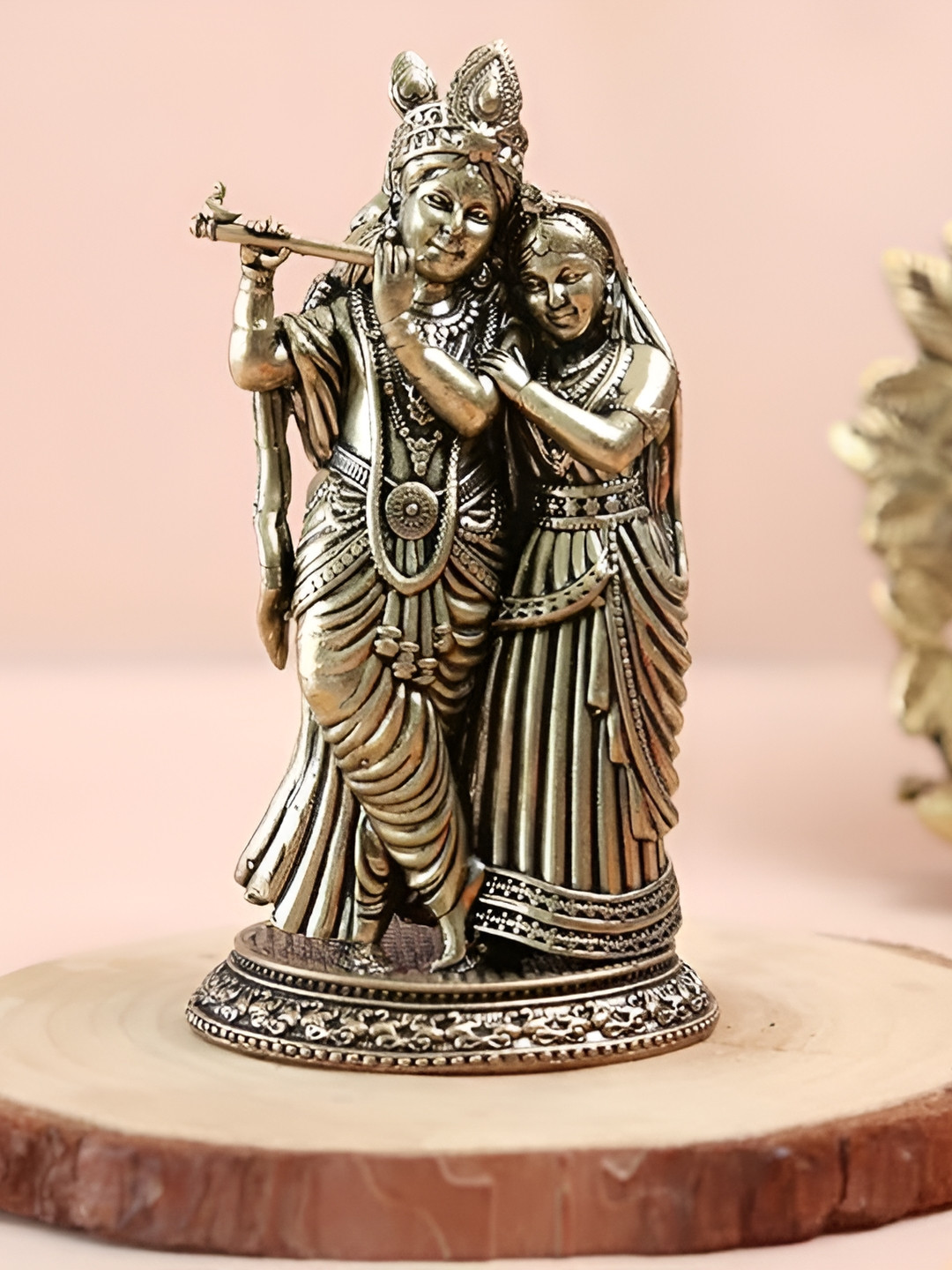 The Spiritual Living Radha Krishna Gold Brass Metallic Prayer Room Medium Showpiece -