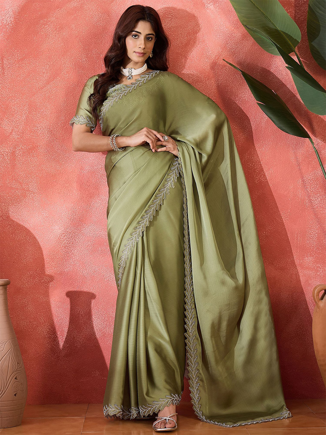 SHADOW & SAINING Beads and Stones Embellished Border Saree