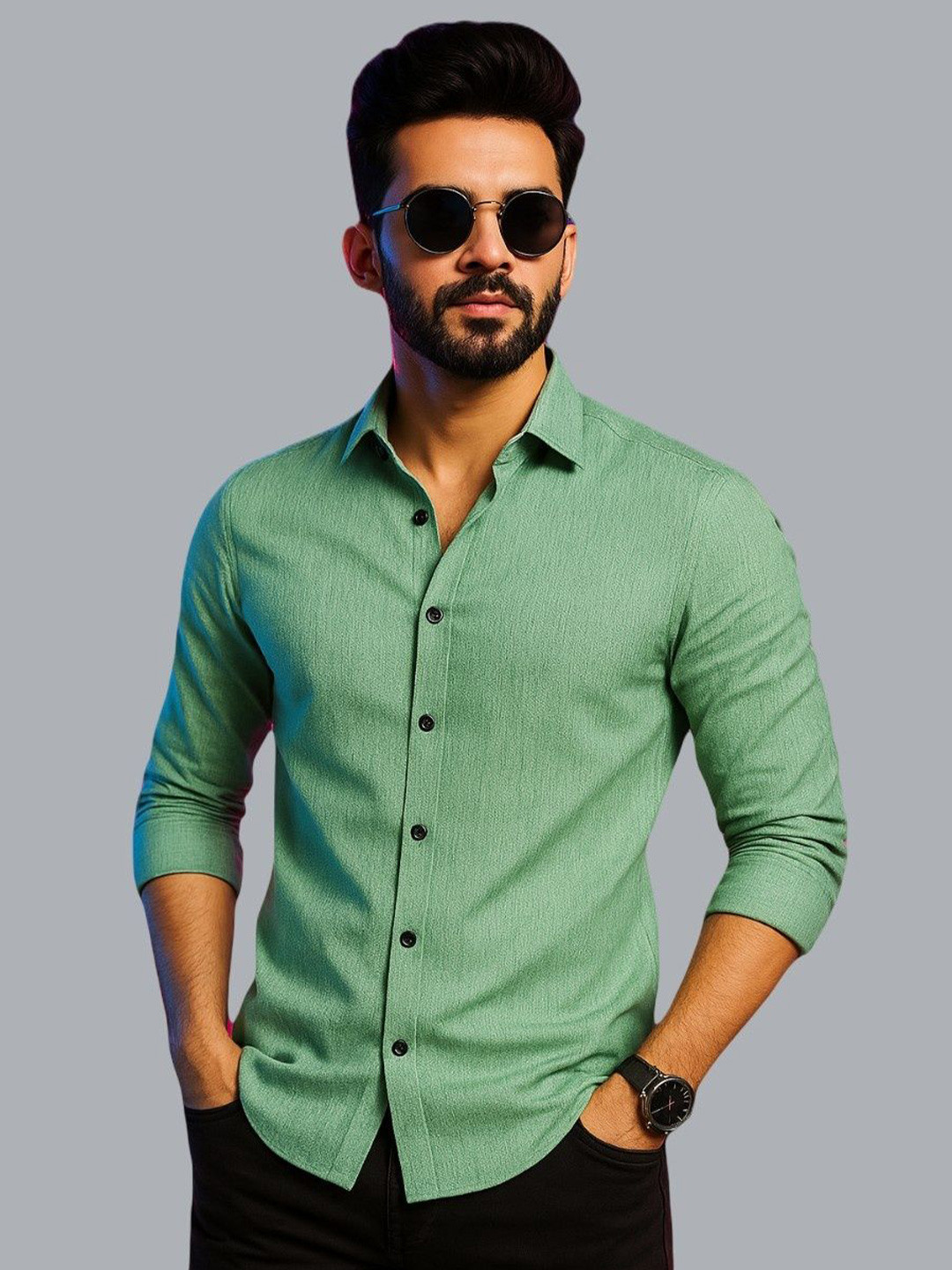VORTEX Textured Spread Collar Regular Fit Shirt