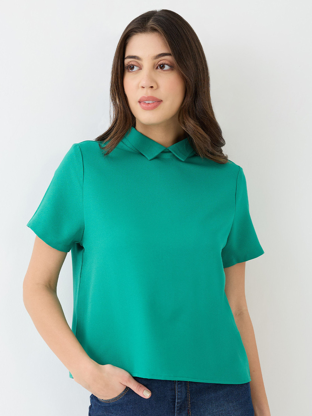 Globus Short Sleeves Collared Neck Back Button Shirt Style Workwear Top