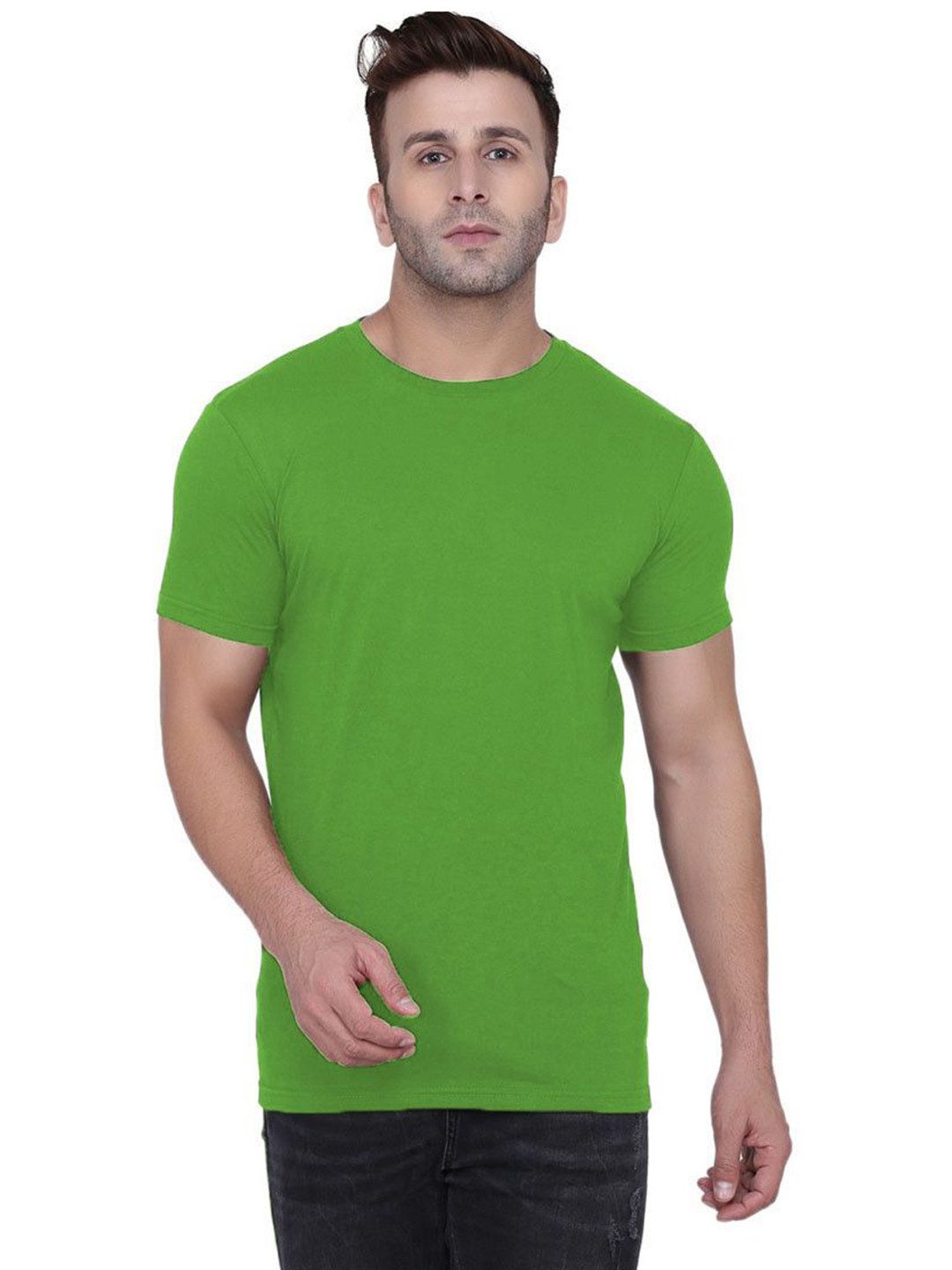 Green Round Neck Regular Fit Cotton T-shirt