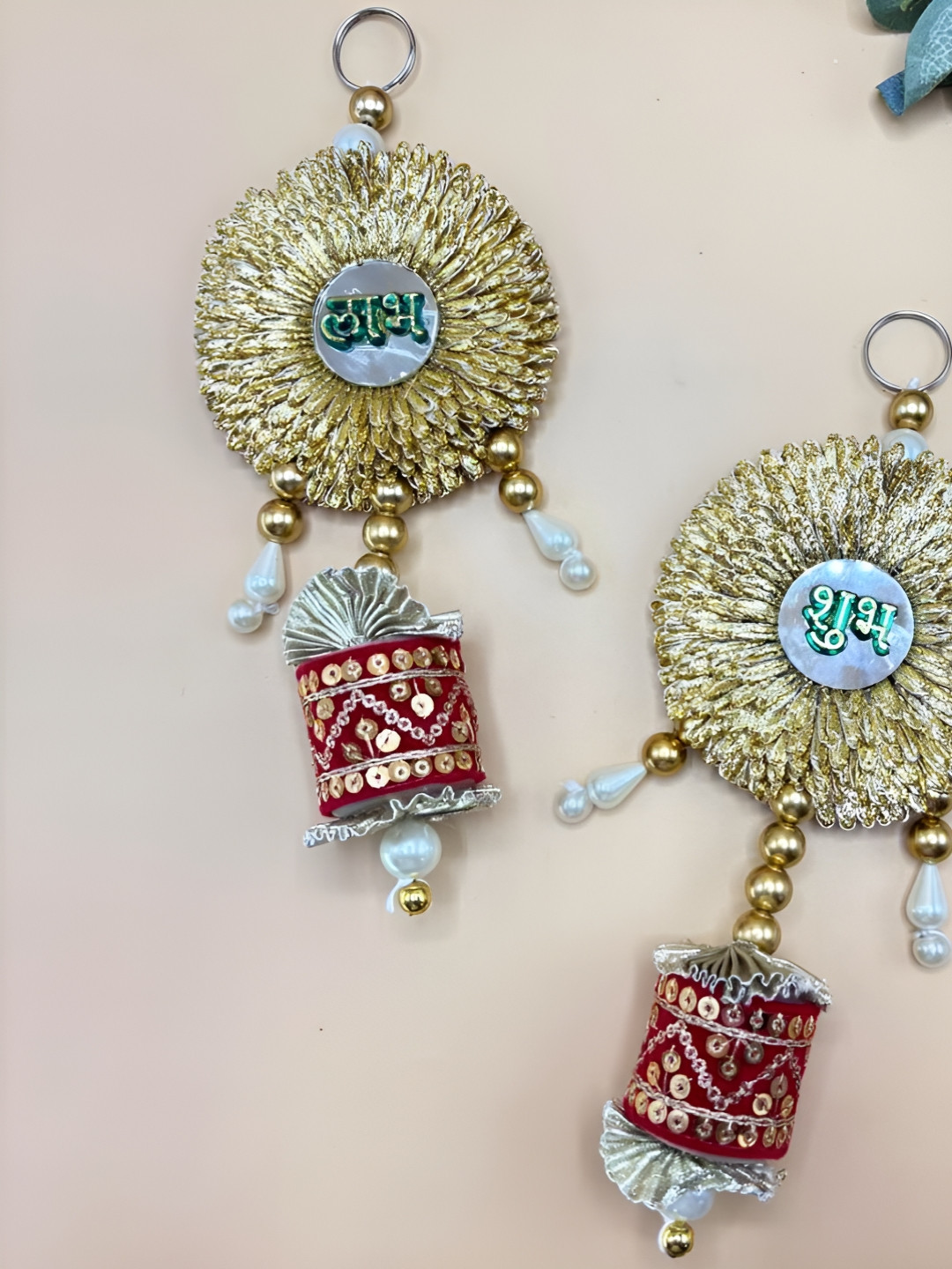 THE HOME CO. Shubh Labh Fabric Glossy Hanging Hall 2Pcs Wall Hangings-8In