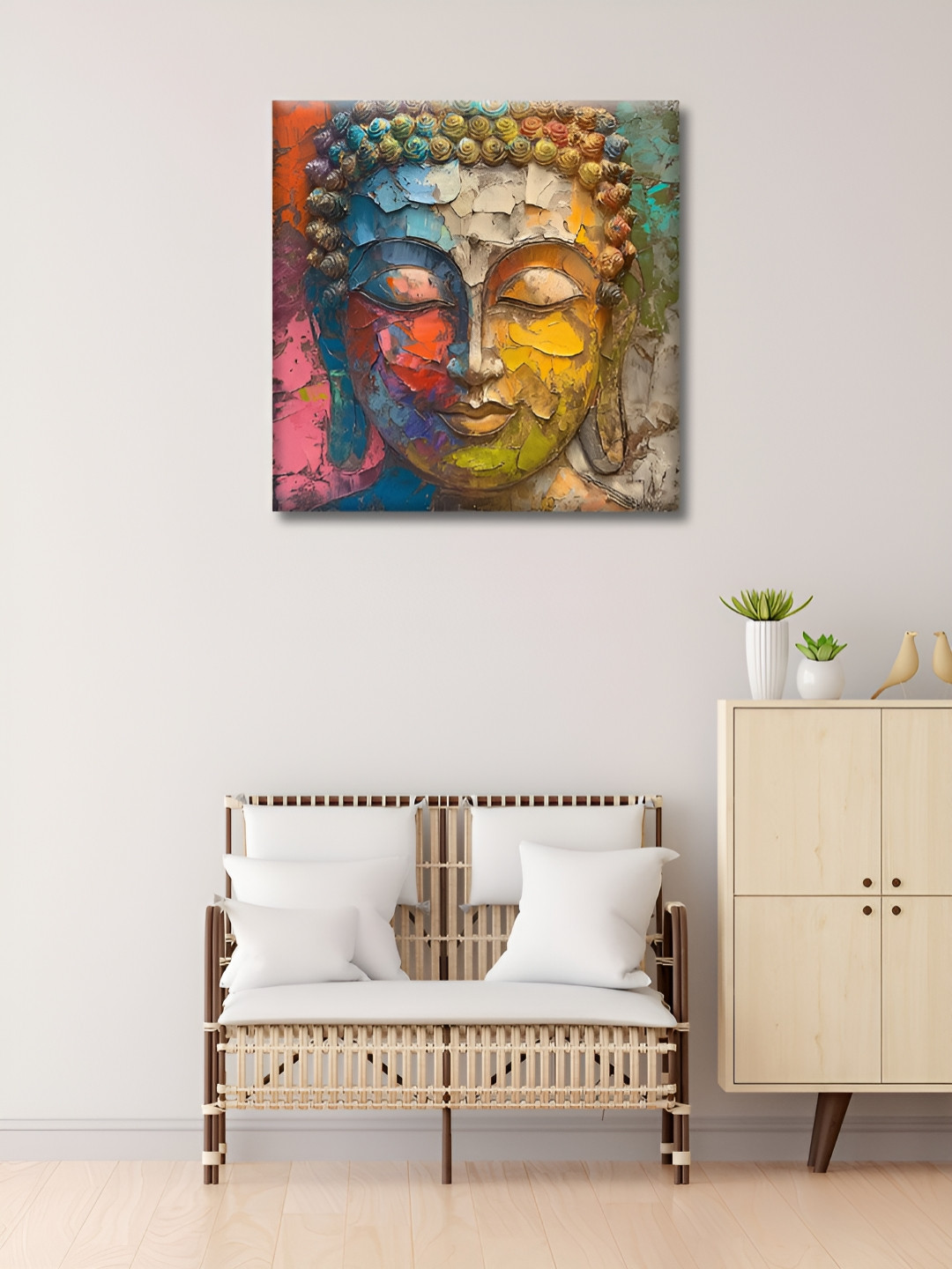 OLIVE TREE Blue & Gold-Toned 1 Piece Canvas Religious Wall Paintings