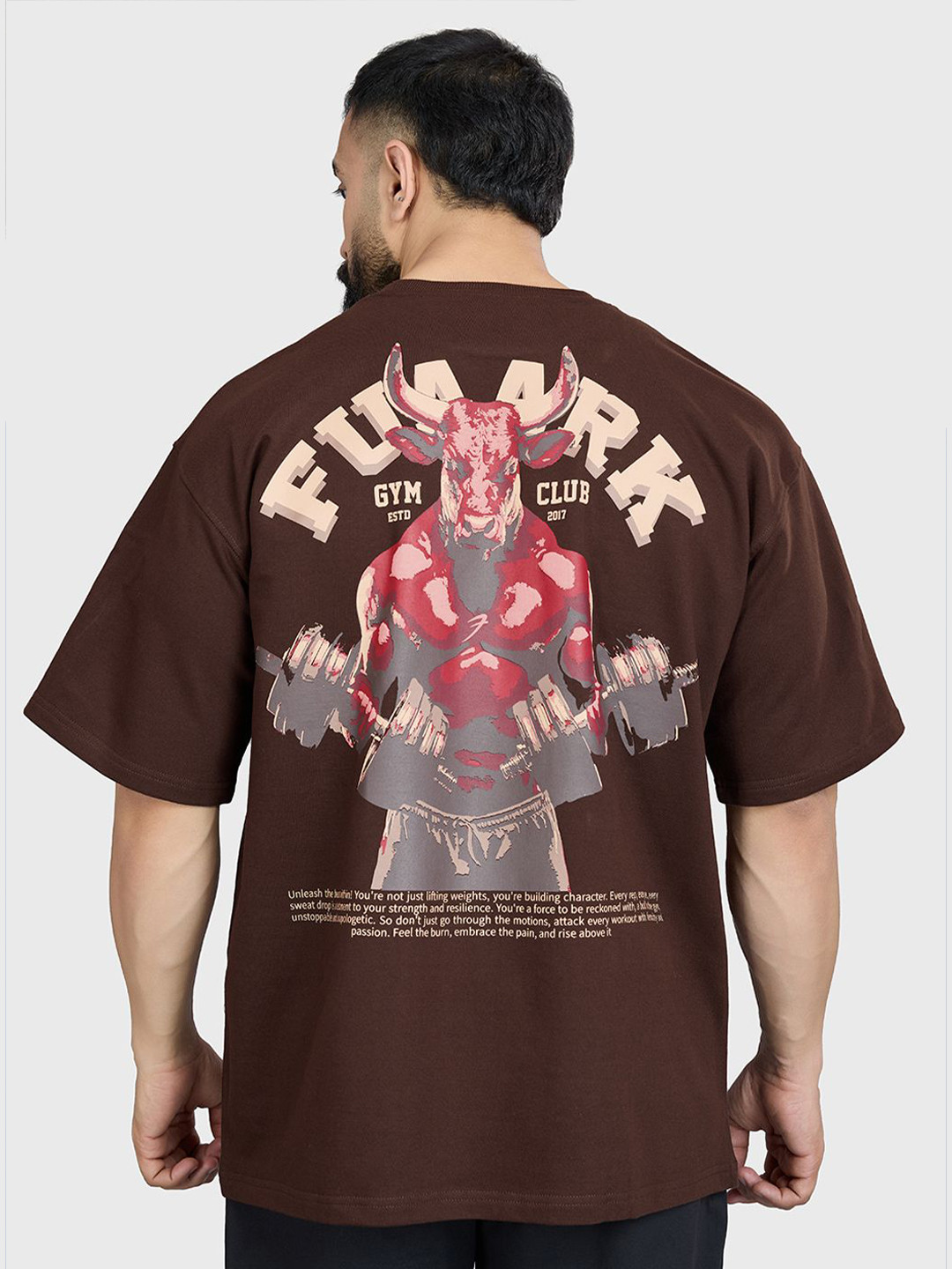 FUAARK Mens Bull 3/4 Sleeves Cotton Oversized Fit Printed Gym Workout Tshirt