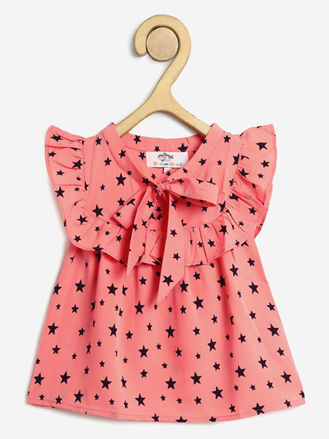 Chuppan chupai Girls Printed Tie-Up Neck Ruffles Top