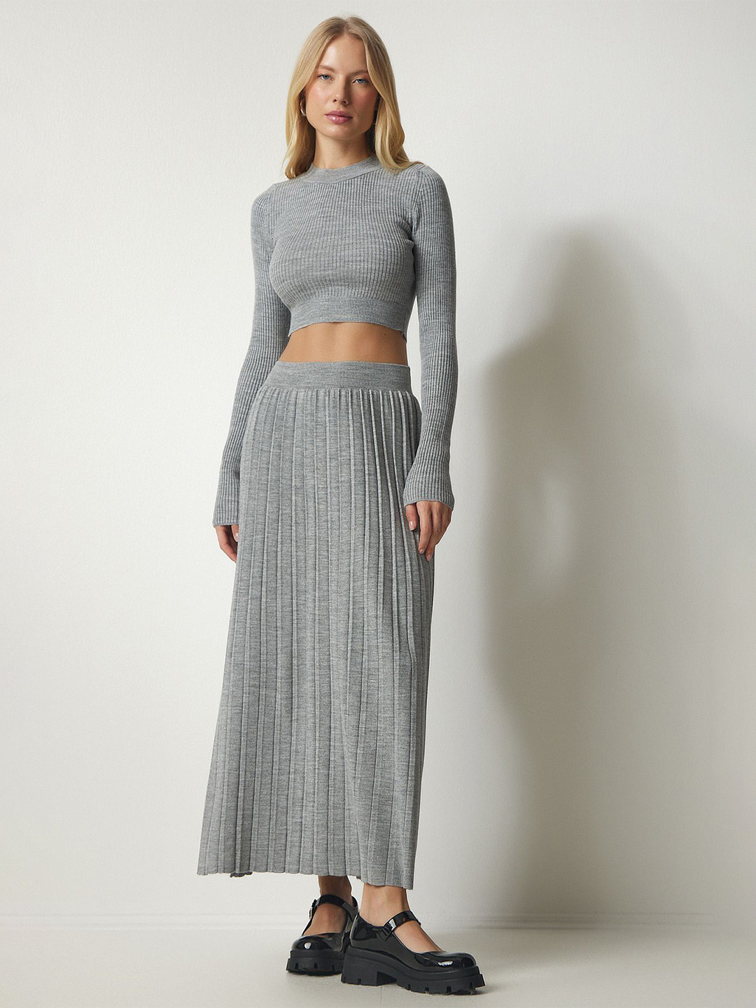 Happiness istanbul Ribbed Round Neck Top & Skirt Co-Ords
