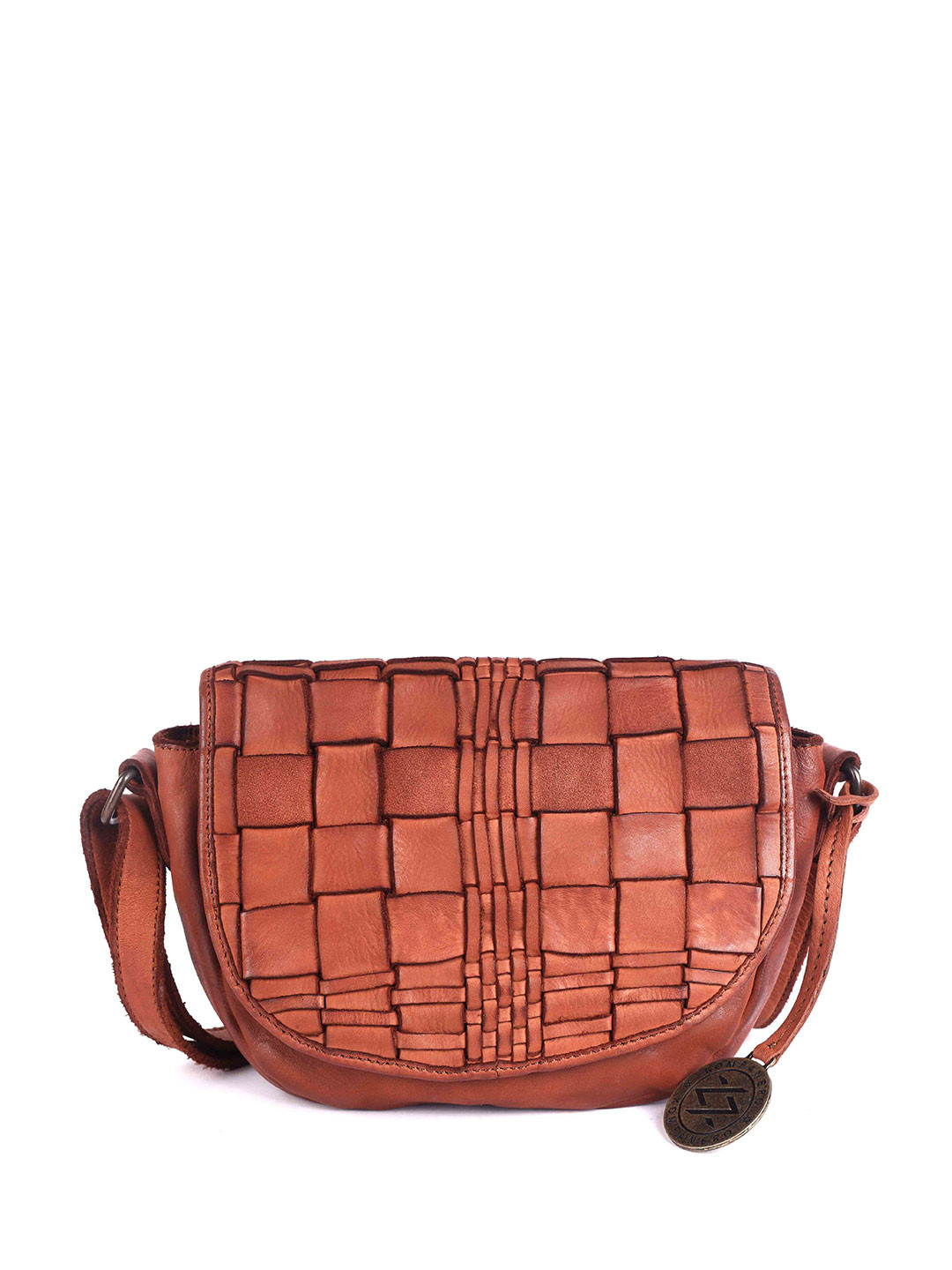 KOMPANERO Checked Leather Shopper Sling Bag with Tasselled