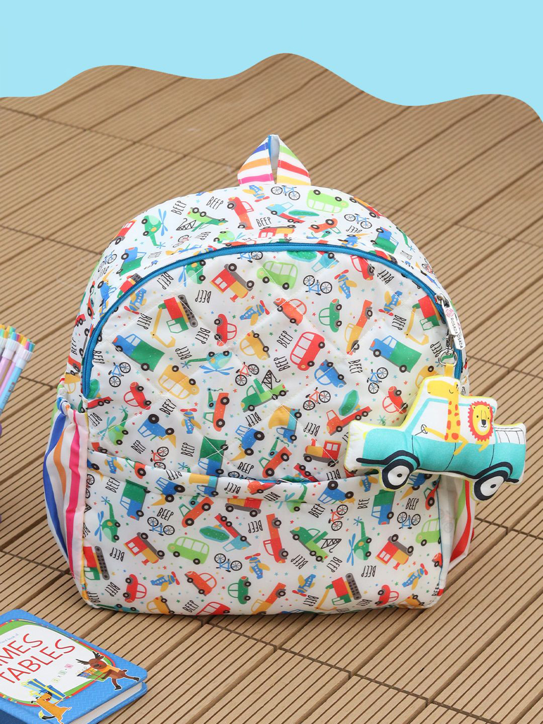 ROSADA Kids Cars Printed  Waterproof Backpack With Keychain-11inch