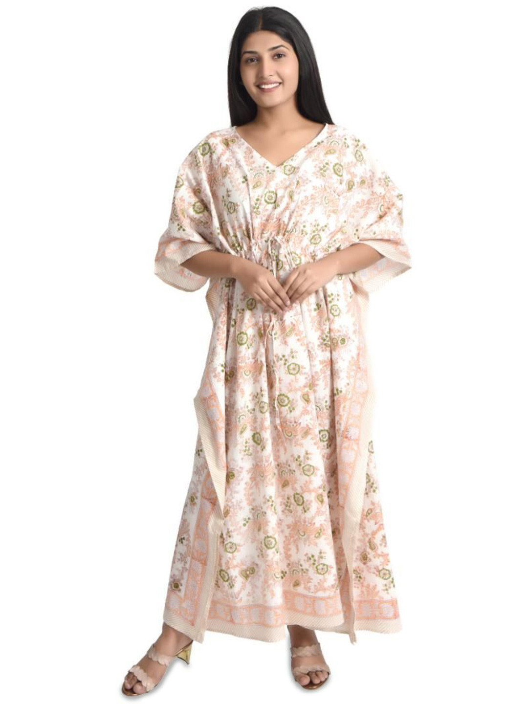 Fabric Venue Floral Printed Flared Sleeve Kaftan Maxi Dress