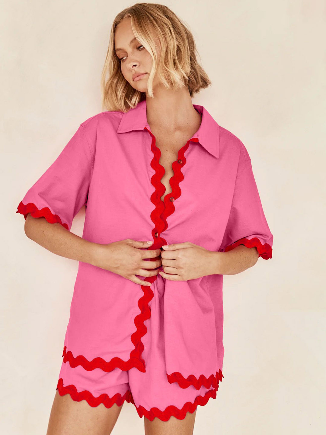 all about you Ruffle Waves Shirt Collar Neck Shirt With Shorts Co-Ords