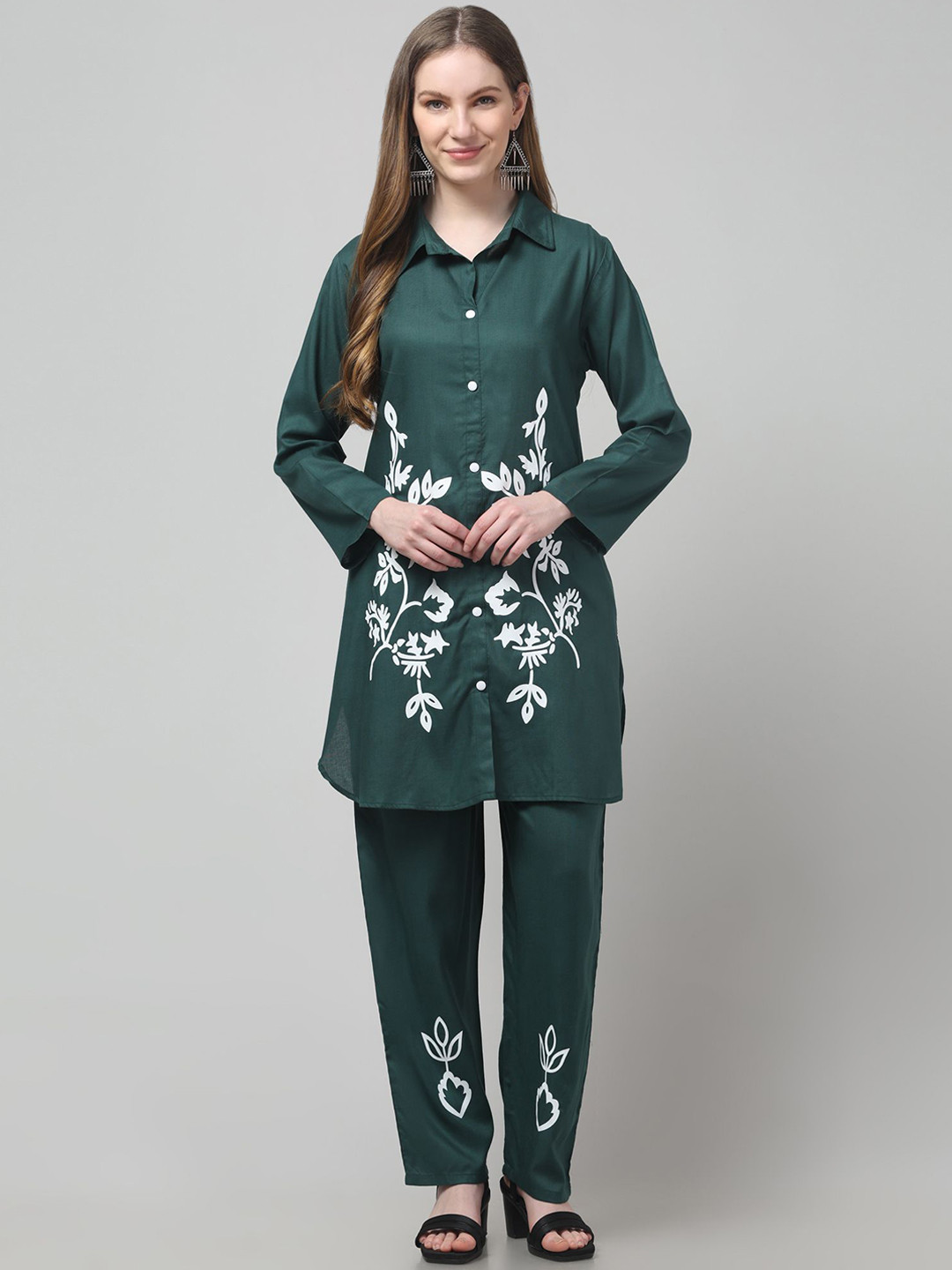 Bright Nex Printed Shirt Collar Neck Shirt With Trousers Co-Ords
