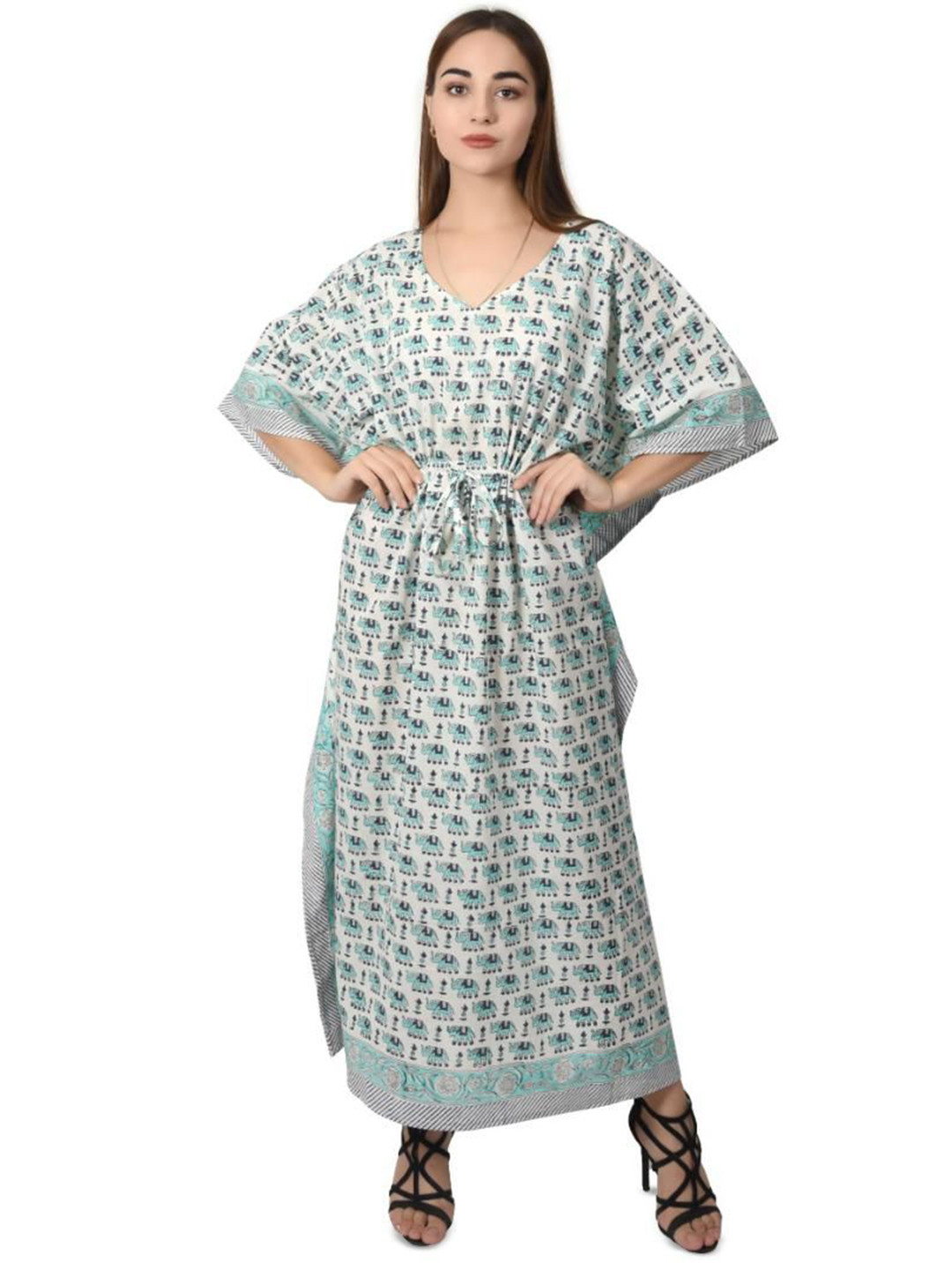 Fabric Venue Animal Printed Kimono Sleeves Kaftan Maxi Dress