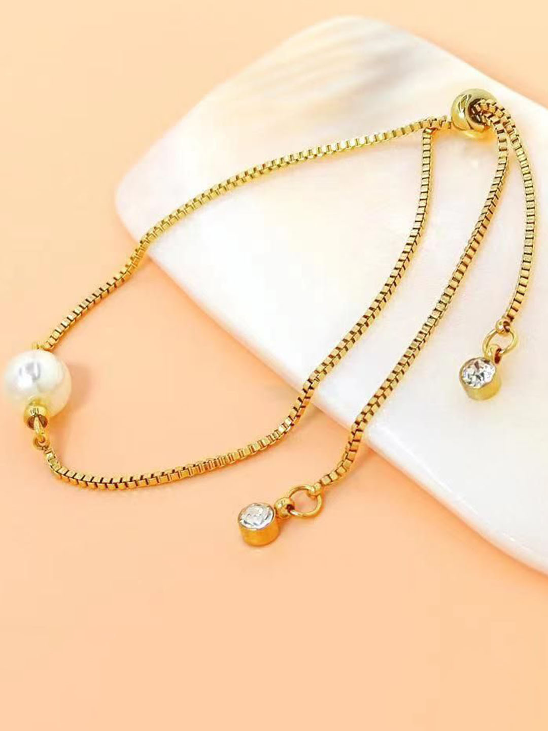 BLACKBOX Gold-Plated Stainless Steel Cubic Zirconia Studded Charm Bracelet