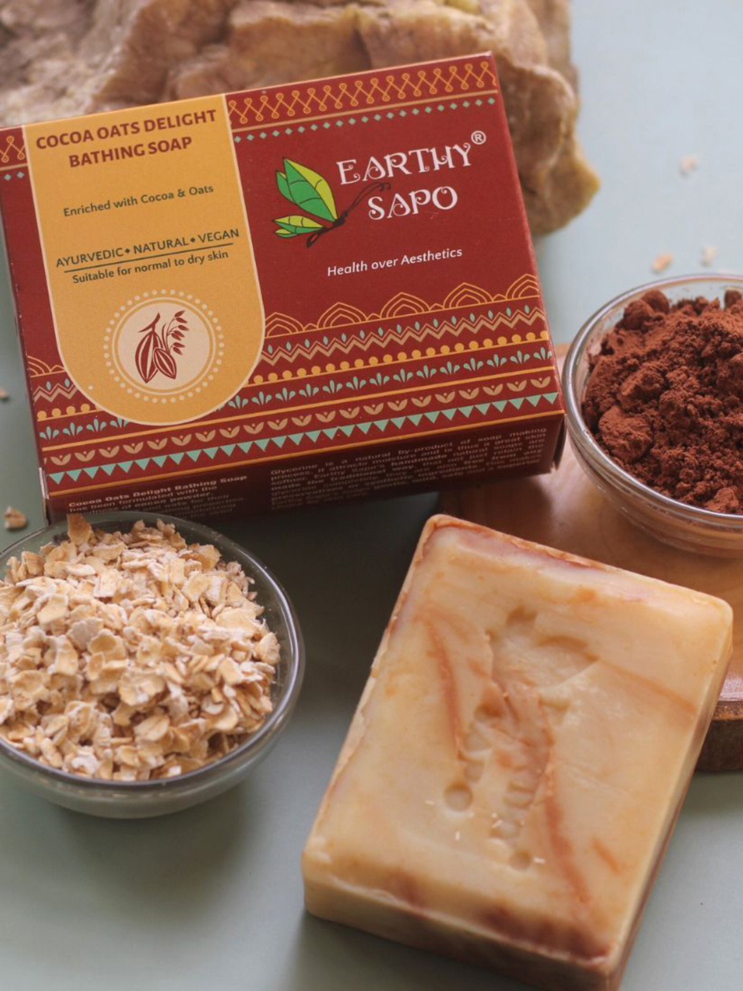 EARTHY SAPO Set Of 2 Cocoa Oats Delight Bathing Soap - 100 g Each