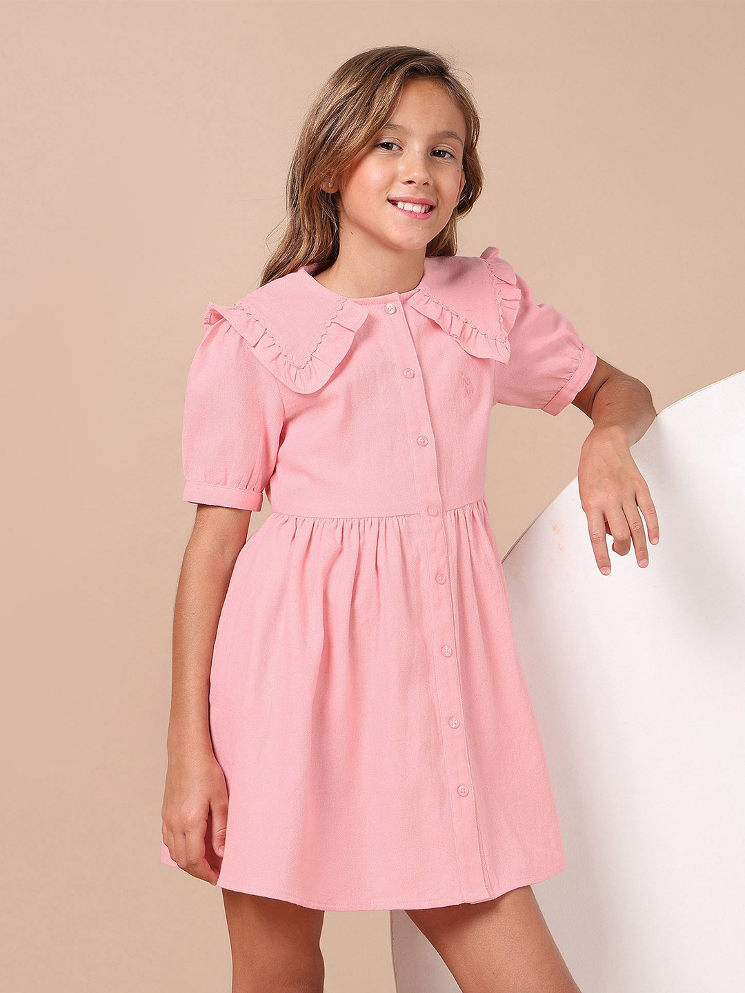 U.S. Polo Assn. Kids Puff Sleeve A-Line Mini Dress