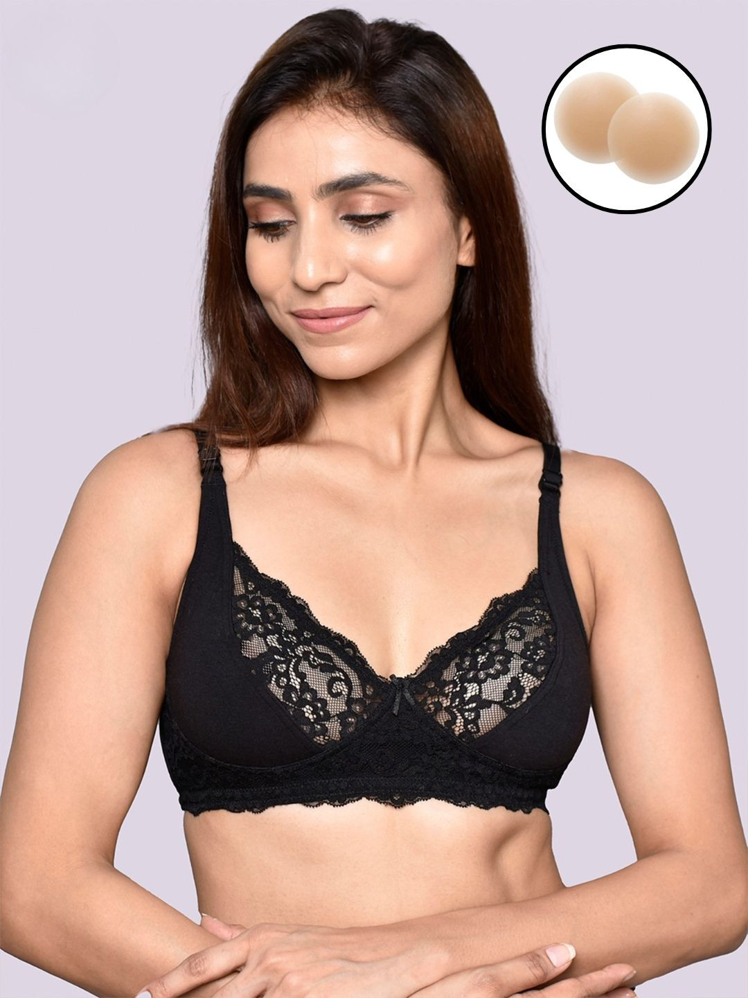 Inner Sense Organic Cotton  Antimicrobial Laced Non-padded Minimizer Bra & Nipple Cover