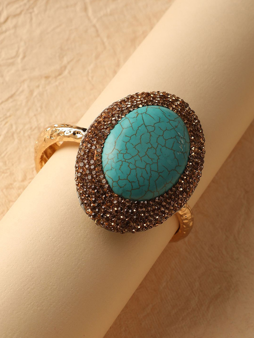 DressBerry Gold-Plated Stone Studded Santorini Crest Statement Cuff Bracelet