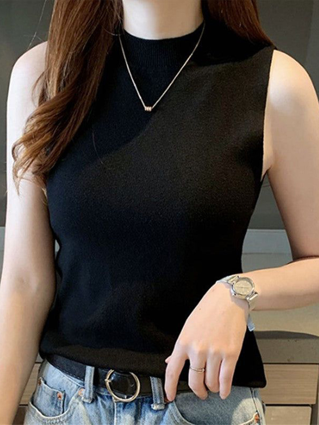 Outzidr Black High Neck Wide Tank Top