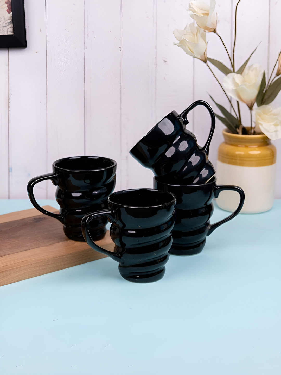 VarEesha 3D Unicorn Black Textured Ceramic Handmade 4 Piece Mugs-300ml